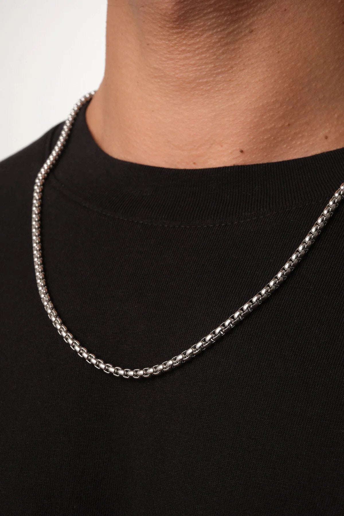 Çelik Top Erkek Kolye 3mm Yuvarlak Kararmaz Zincir