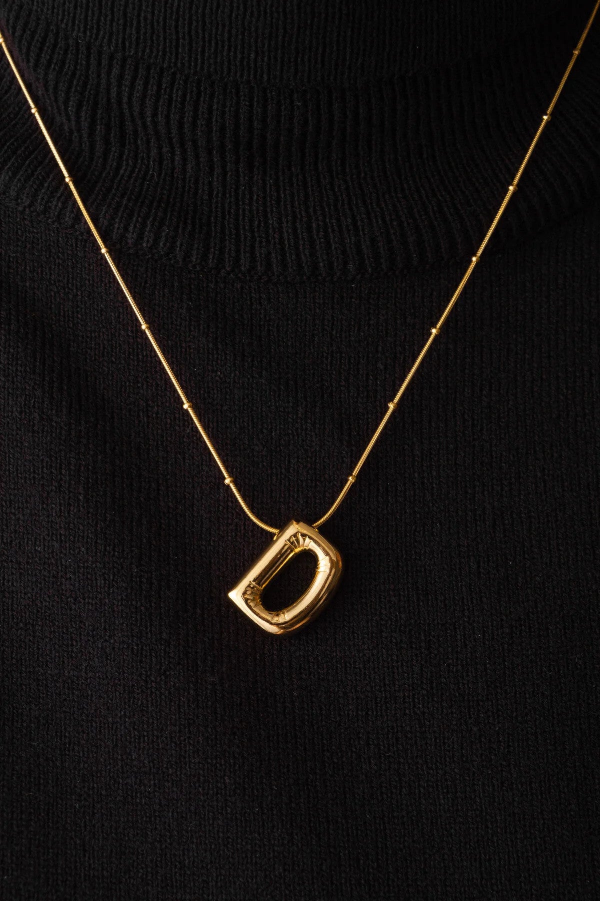 Çelik Harfli  "D"  Bubble Balon Kolye Balık Sırtı Toplu Zincir D Harfi 45cm