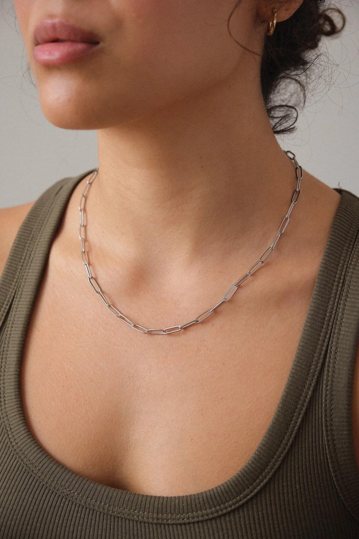 Çelik Ataç Oval Zincir Kolye Kararmaz 4mm Kişiselleştirilebilir Zincir Boy Seçenekleriyle