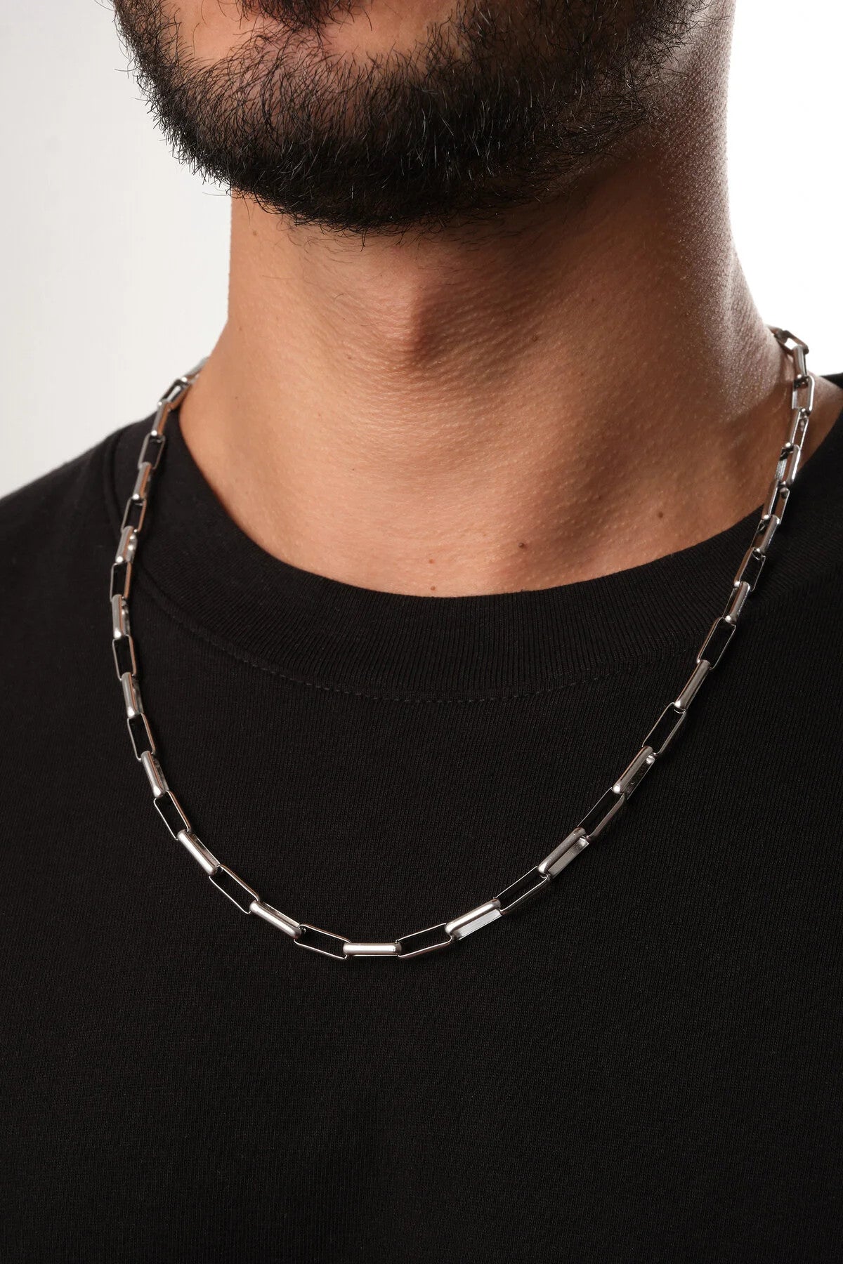 Çelik Dikdörtgen Erkek Zincir Kolye 5mm Kararmaz