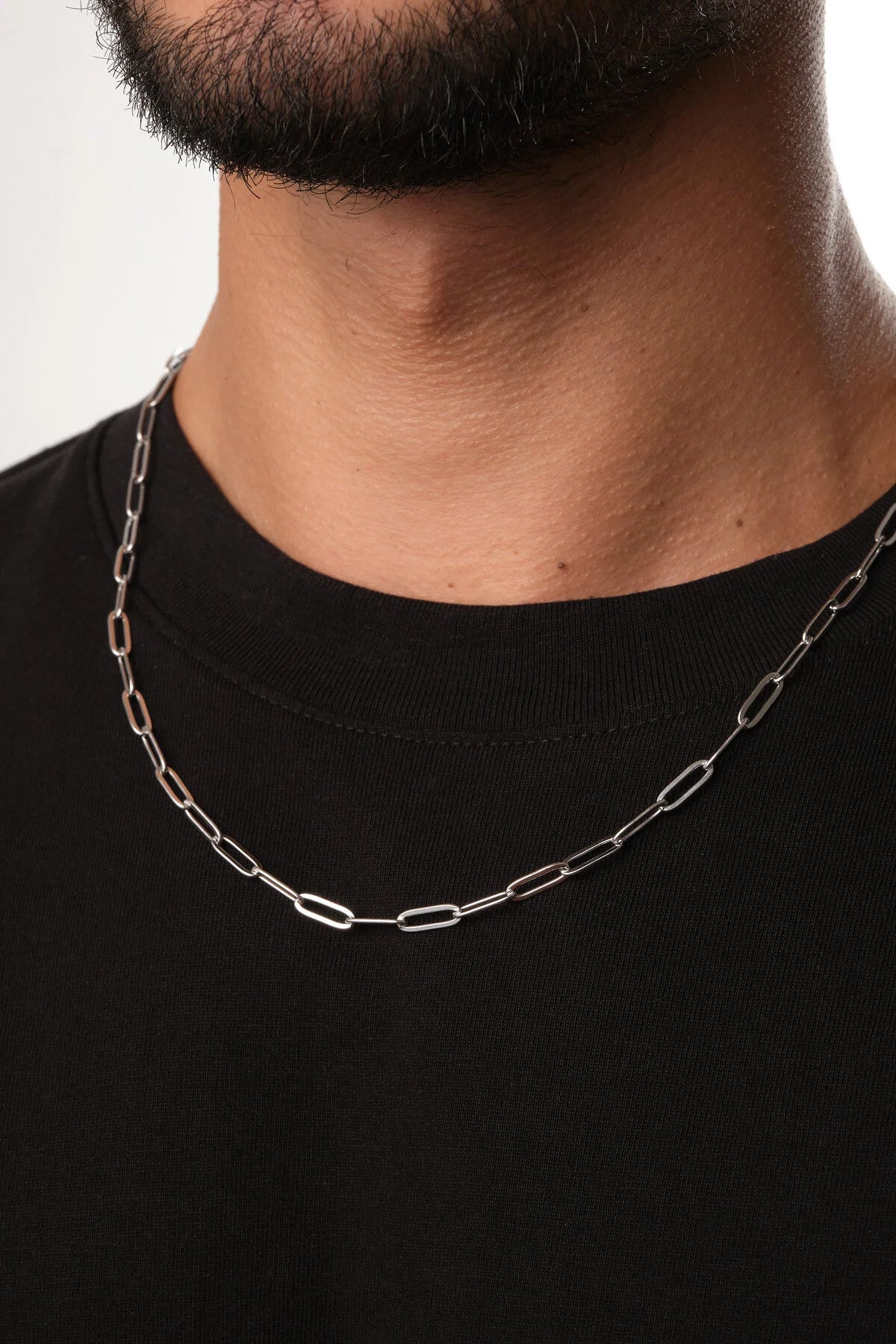 Çelik Ataç Oval Erkek Zincir Kolye 4mm Kararmaz