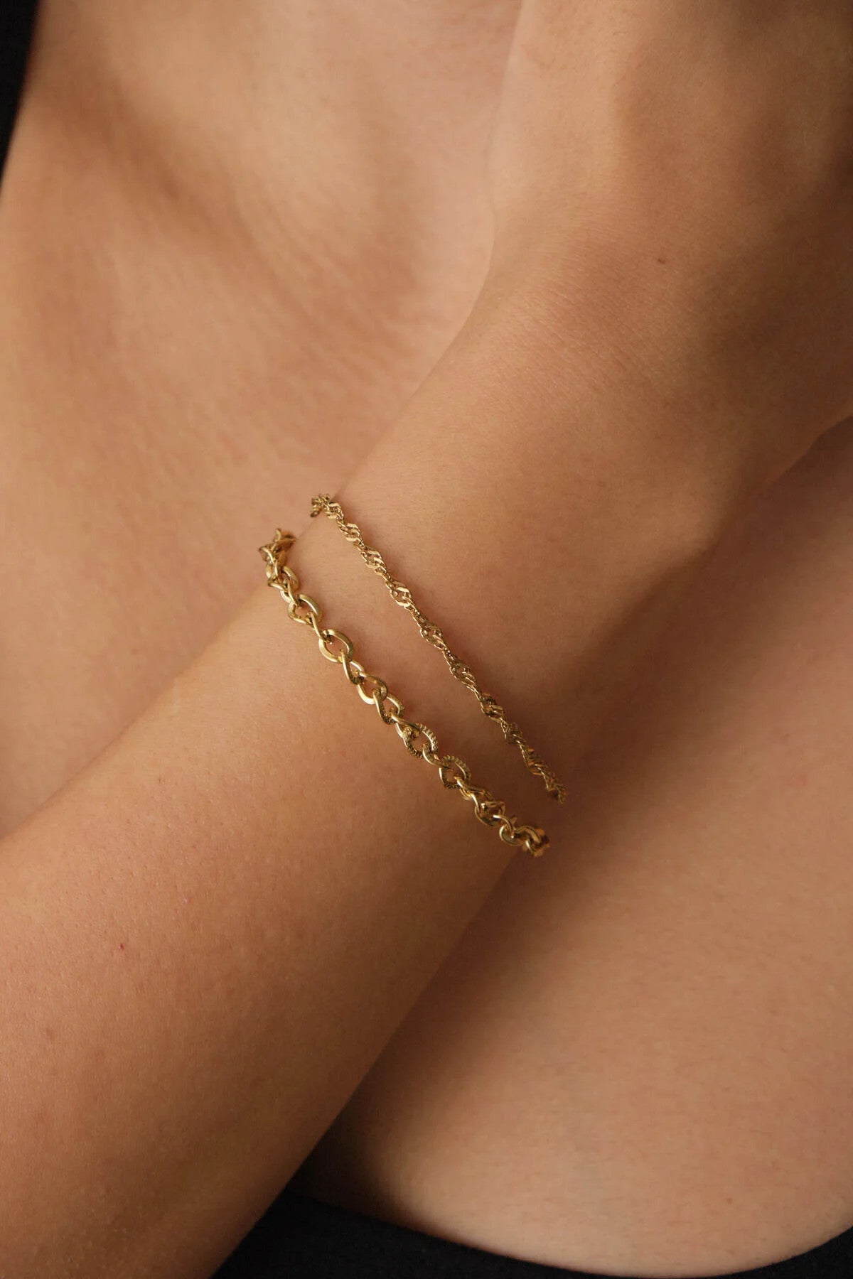 Çelik 2'li Kombin Singapur ve Dokulu Sarmal Zincir Bileklik Minimal Kararmaz 17+4cm