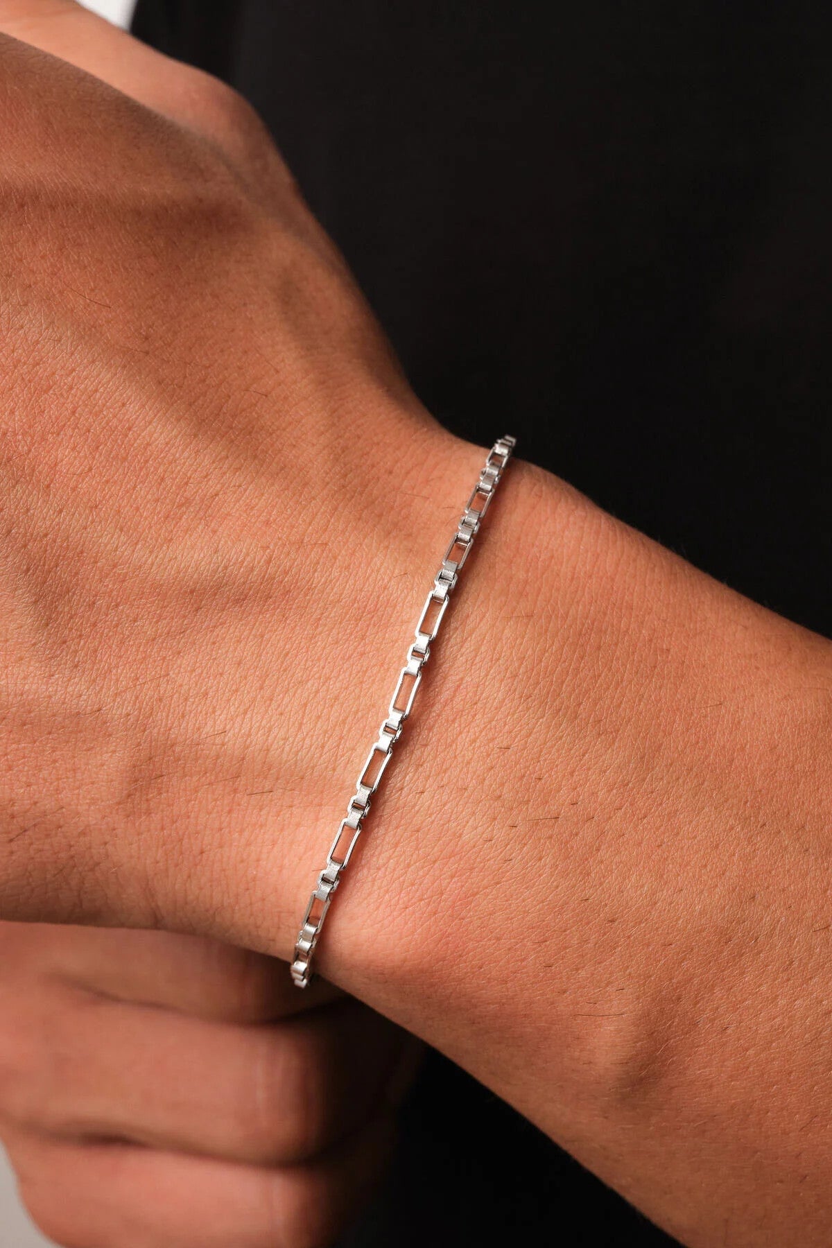 Çelik Dikdörtgen Kare Erkek Bileklik 2mm Kararmaz 20cm