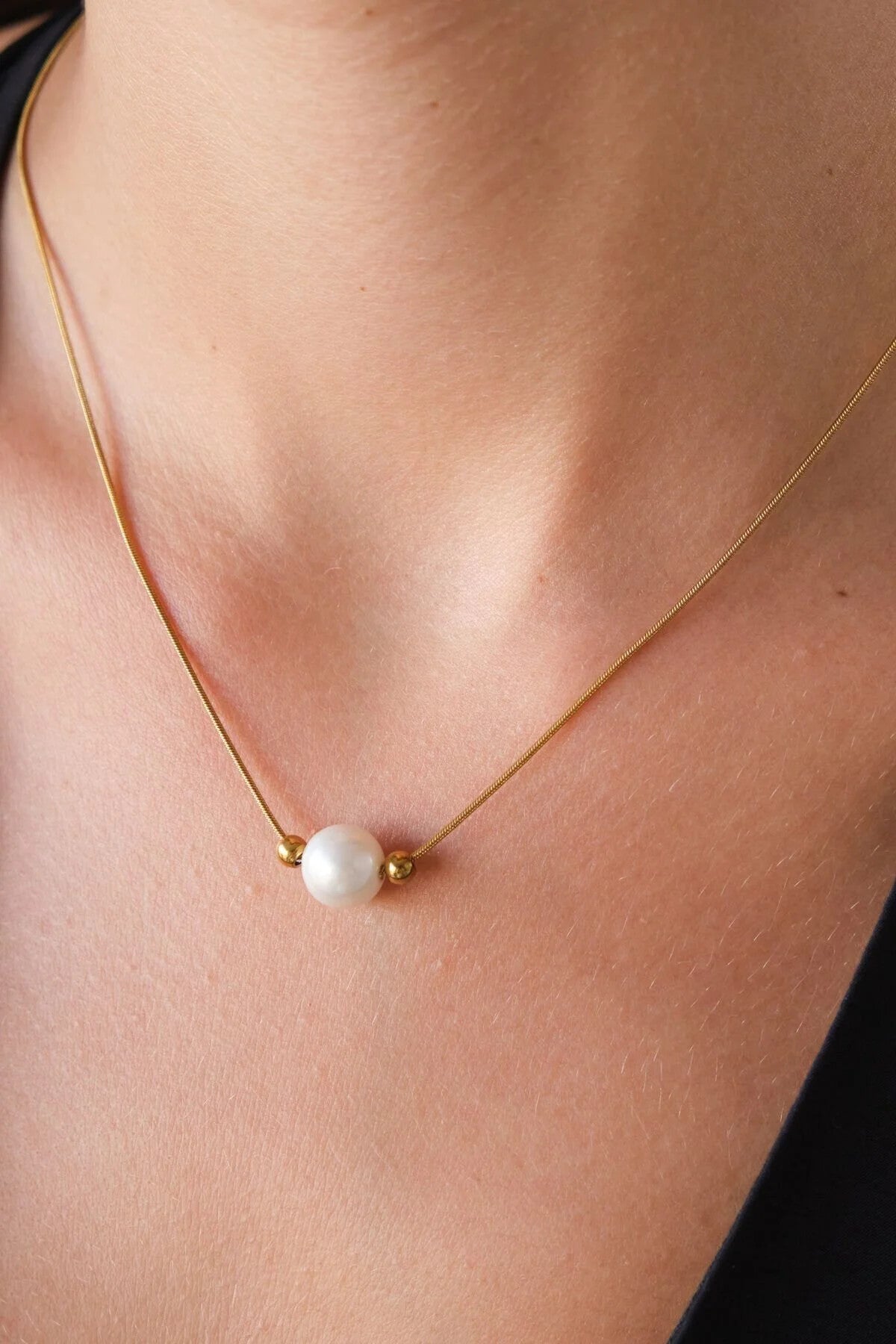 Çelik İnci Kolye Kararmaz Toplu Tek İnci Kolye 40cm+5cm