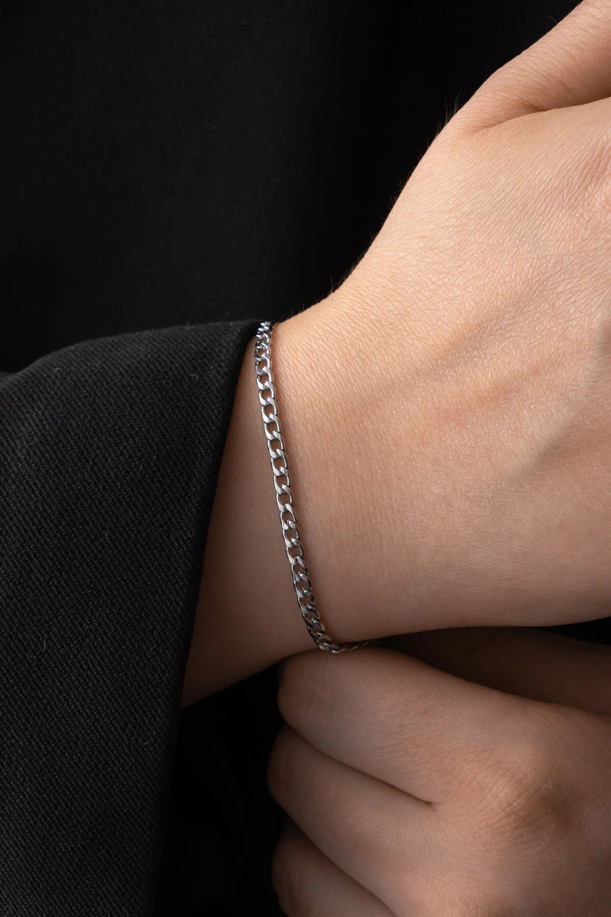 Çelik İnce Gurmet Zincir Bileklik 3mm Kararmaz 17cm+4cm&21cm Unisex