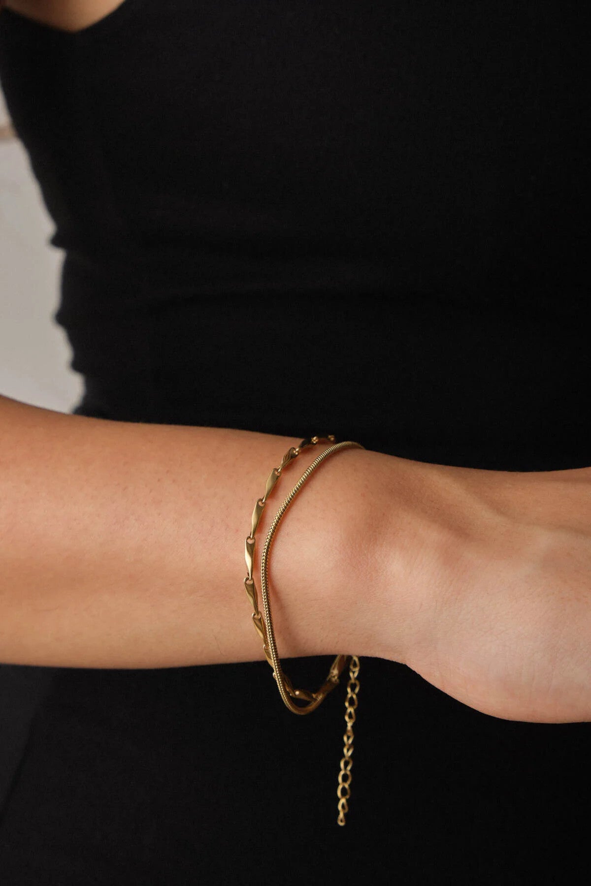 Çelik 2'li Kombin Halat İtalyan Ve İnce Küp Üçgen Zincir Bileklik Minimal Kararmaz 17+4cm