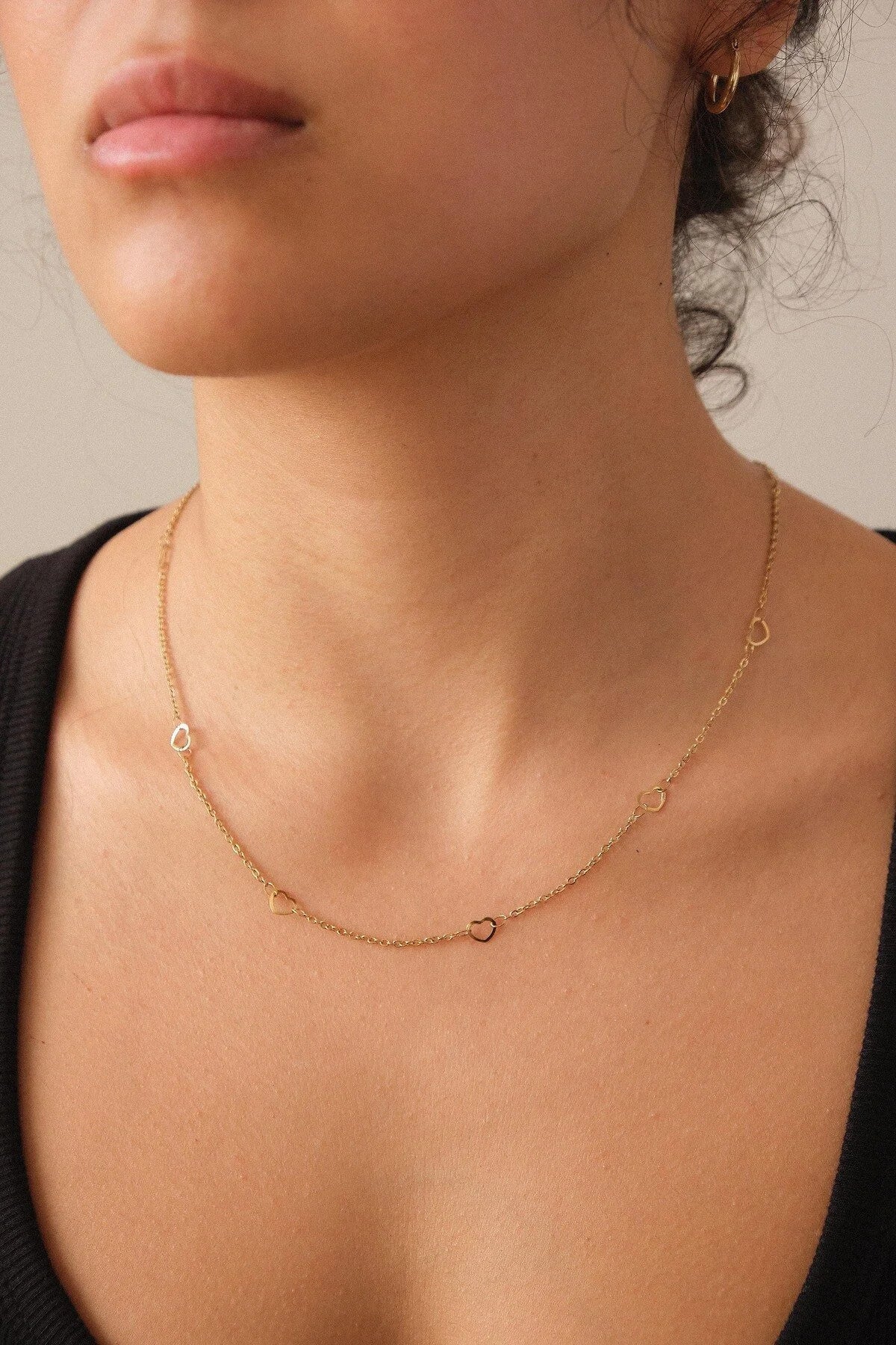 Çelik Kalpli Ince Klasik Zincir Kolye Ince Forse Kalp Zincir 1mm Zarif Minimal