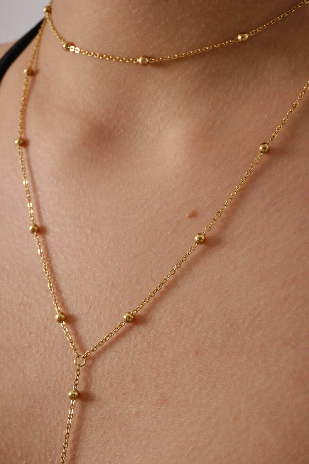 Çelik Dorika Y Kolye Toplu Zincir Choker Dekolte Kolye 1mm Zarif Minimal