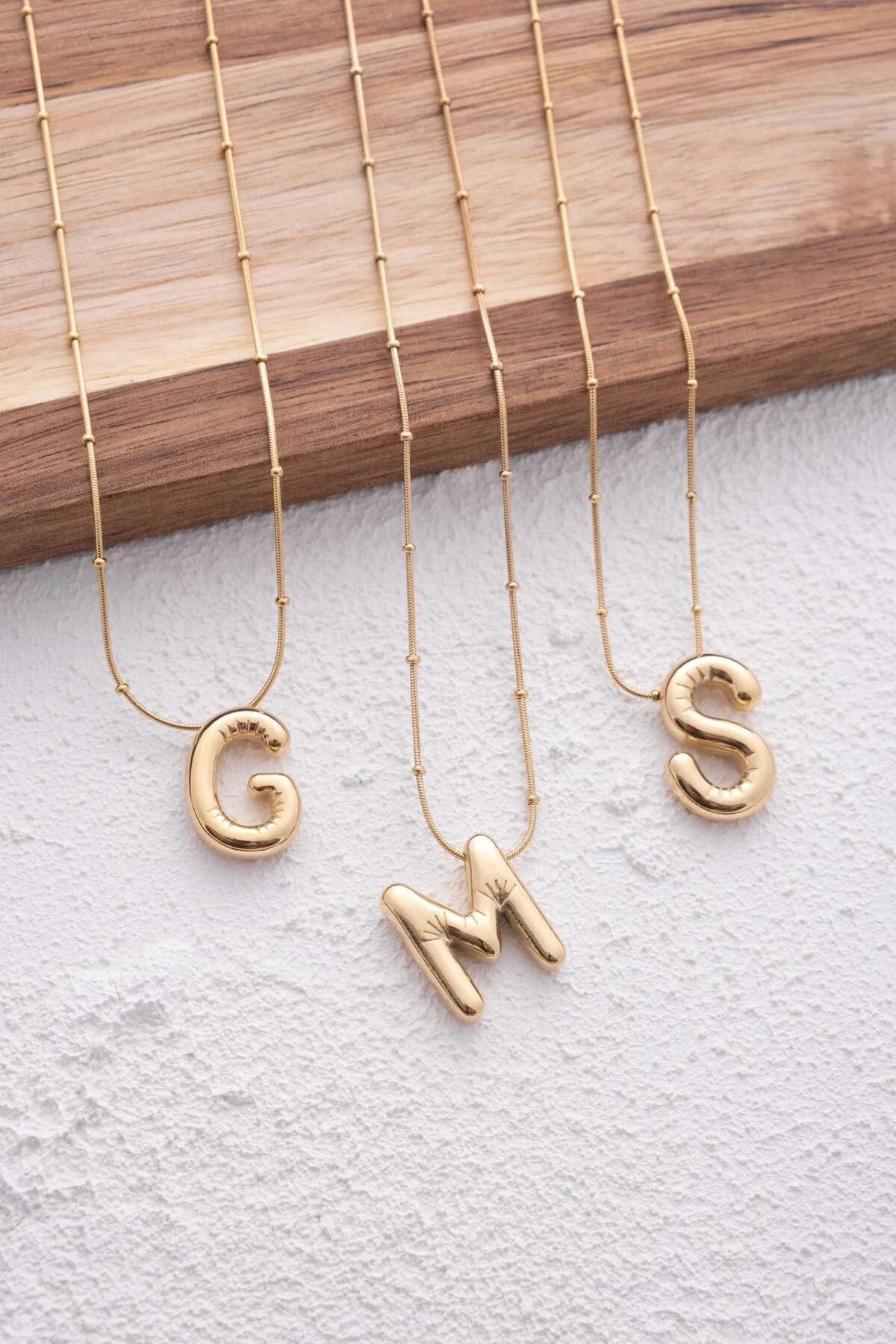 Çelik Harfli  "S"  Bubble Balon Kolye Balık Sırtı Toplu Zincir S Harfi 45cm