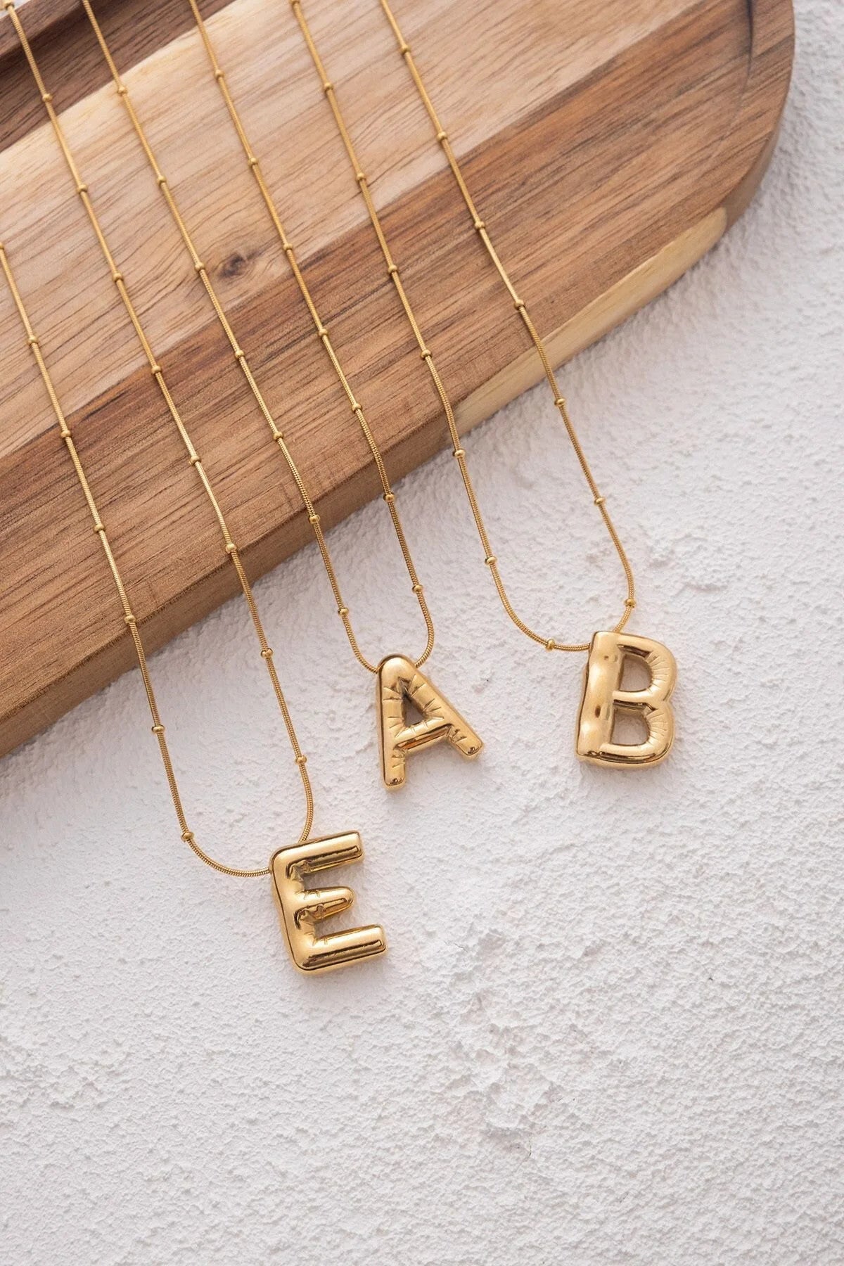 Çelik Harfli  "E"  Bubble Balon Kolye Balık Sırtı Toplu Zincir E Harfi 45cm