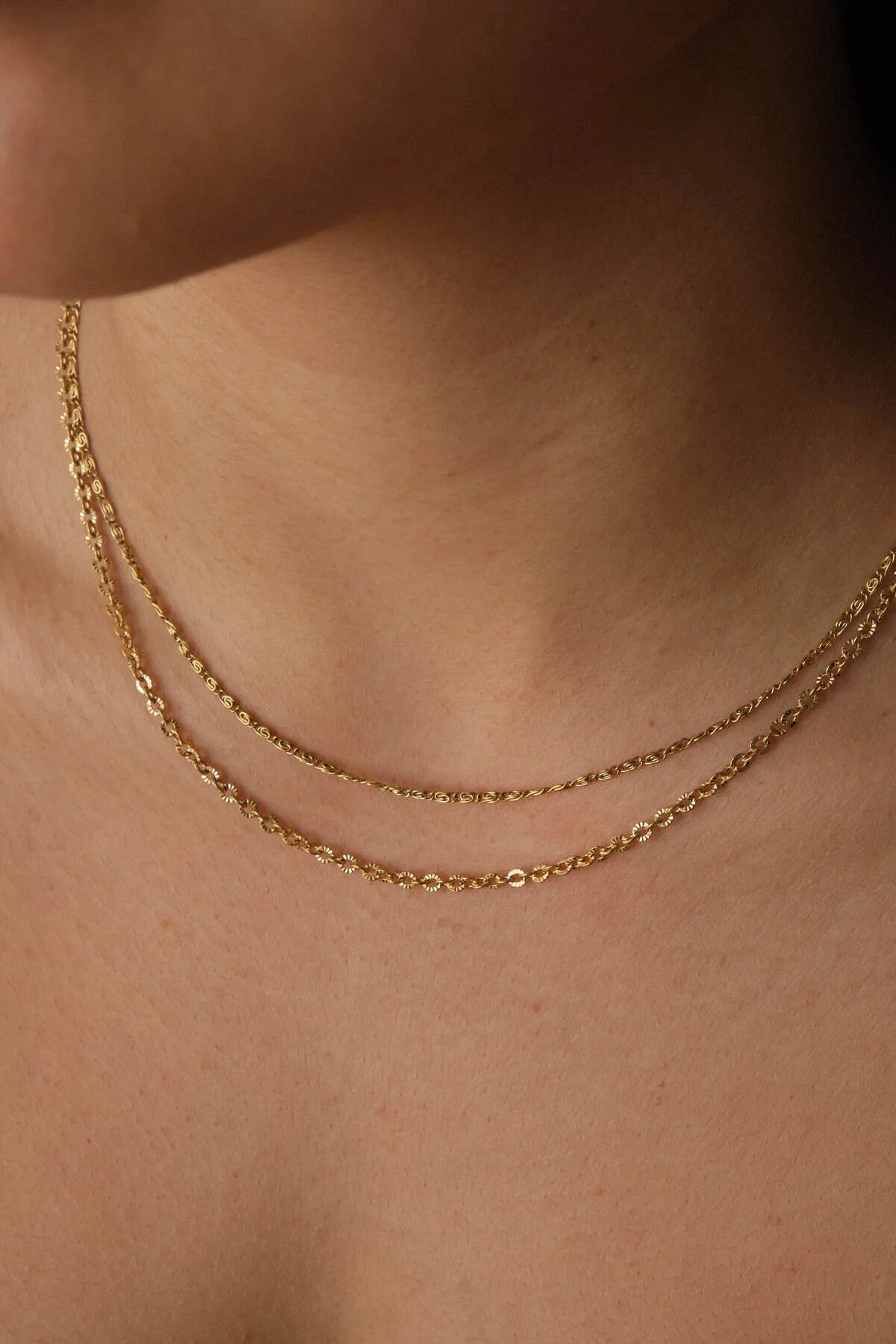 Çelik 2'li Kombin Salyangoz ve Dokulu Halat Zincir Kolye Minimal Kararmaz 45cm