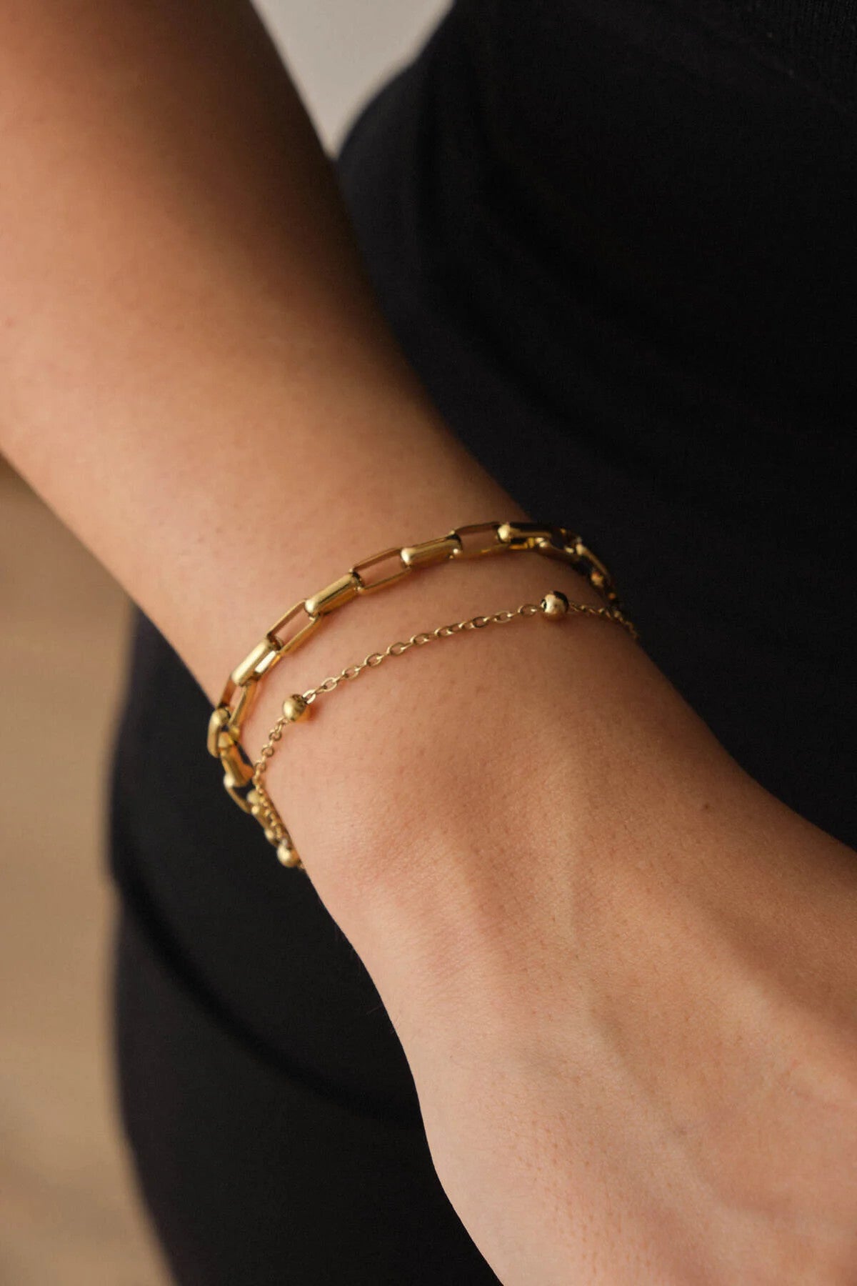 Çelik 2'li Kombin Toplu ve Ataç Dikdörtgen Zincir Bileklik Minimal Kararmaz 17+4cm & 21cm