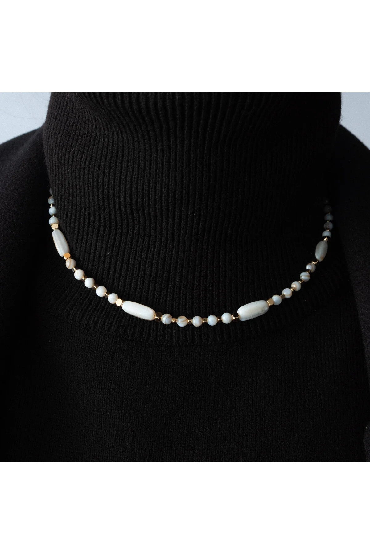 Sedef Doğal Taş Kolye 40cm