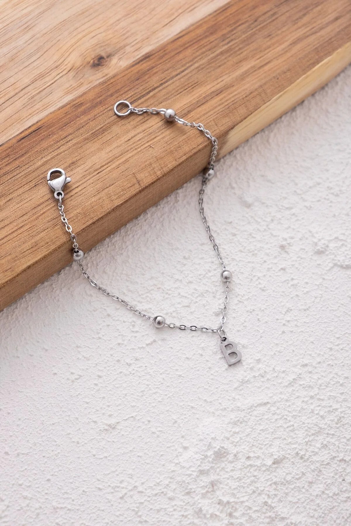 Çelik Harfli Top Ince Dorika Zincir Bileklik Harfli Bileklik Forse Zincir 1mm Minimal 17+4cm&21cm