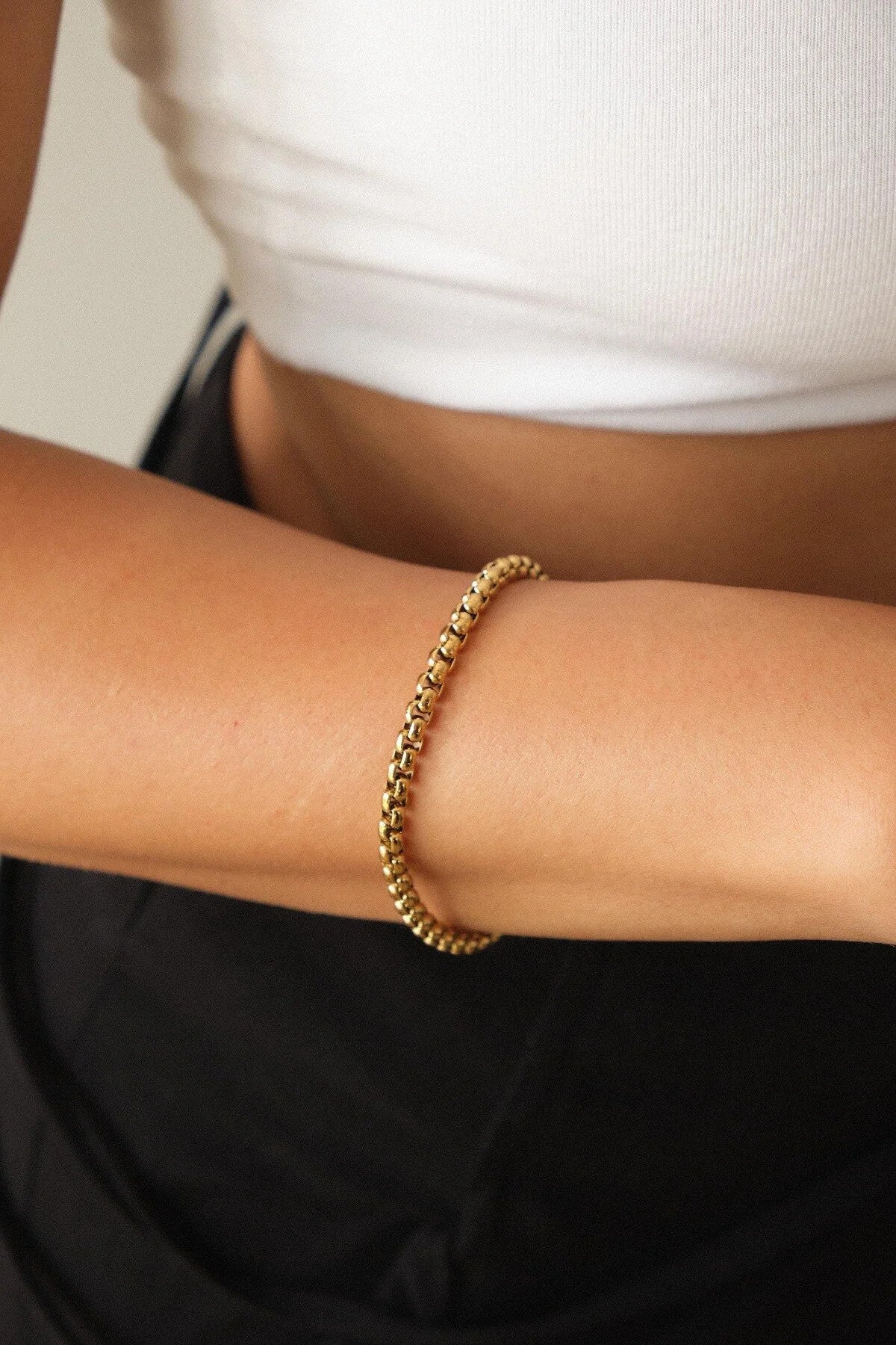 Çelik Top Zincir Bileklik Günlük Kullanıma Uygun 3mm Yuvarlak Halka Zincir Bileklik 17cm+4cm&21cm