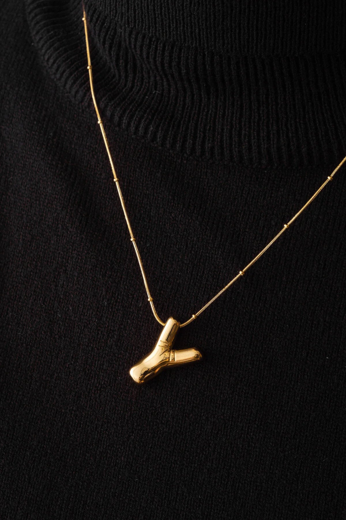 Çelik Harfli  "Y"  Bubble Balon Kolye Balık Sırtı Toplu Zincir Y Harfi 45cm