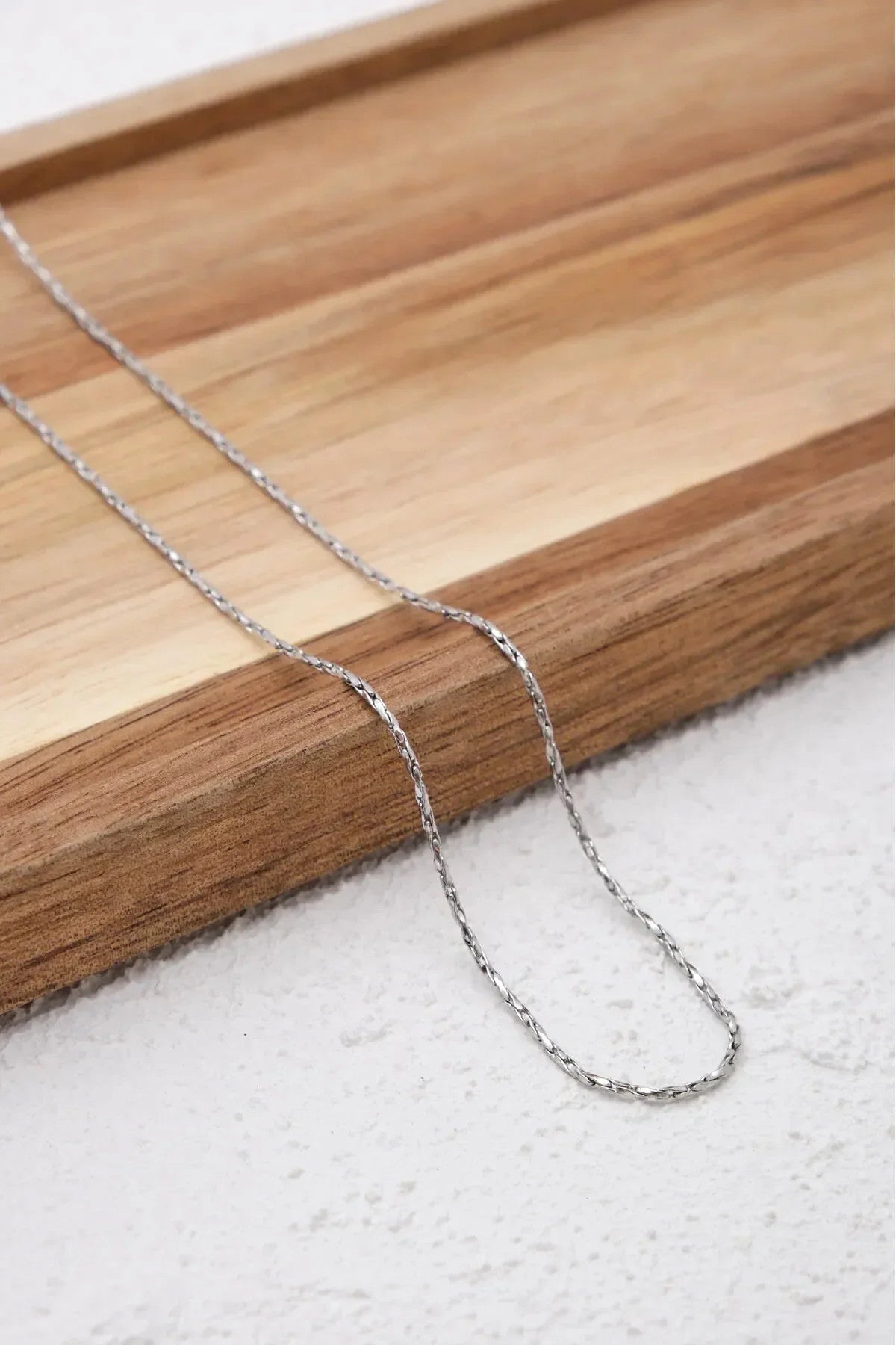 Çelik Dikdörtgen Burgu Erkek Kolye 1mm Örme Kararmaz Zincir