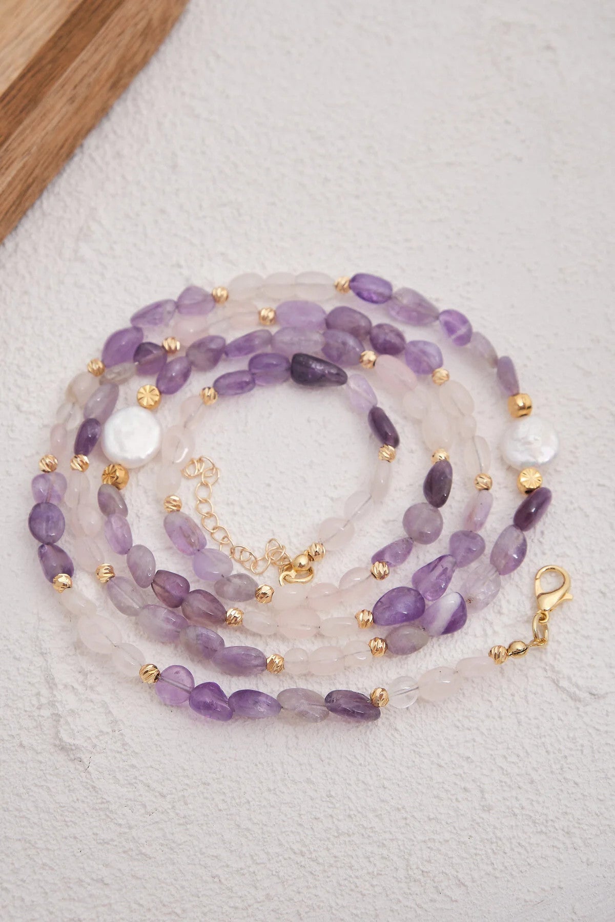 Ametist Doğal Taş Kolye 80cm Dekolte Doğal Taş Kolye El İşi Özel Yapım Ametist Taşı