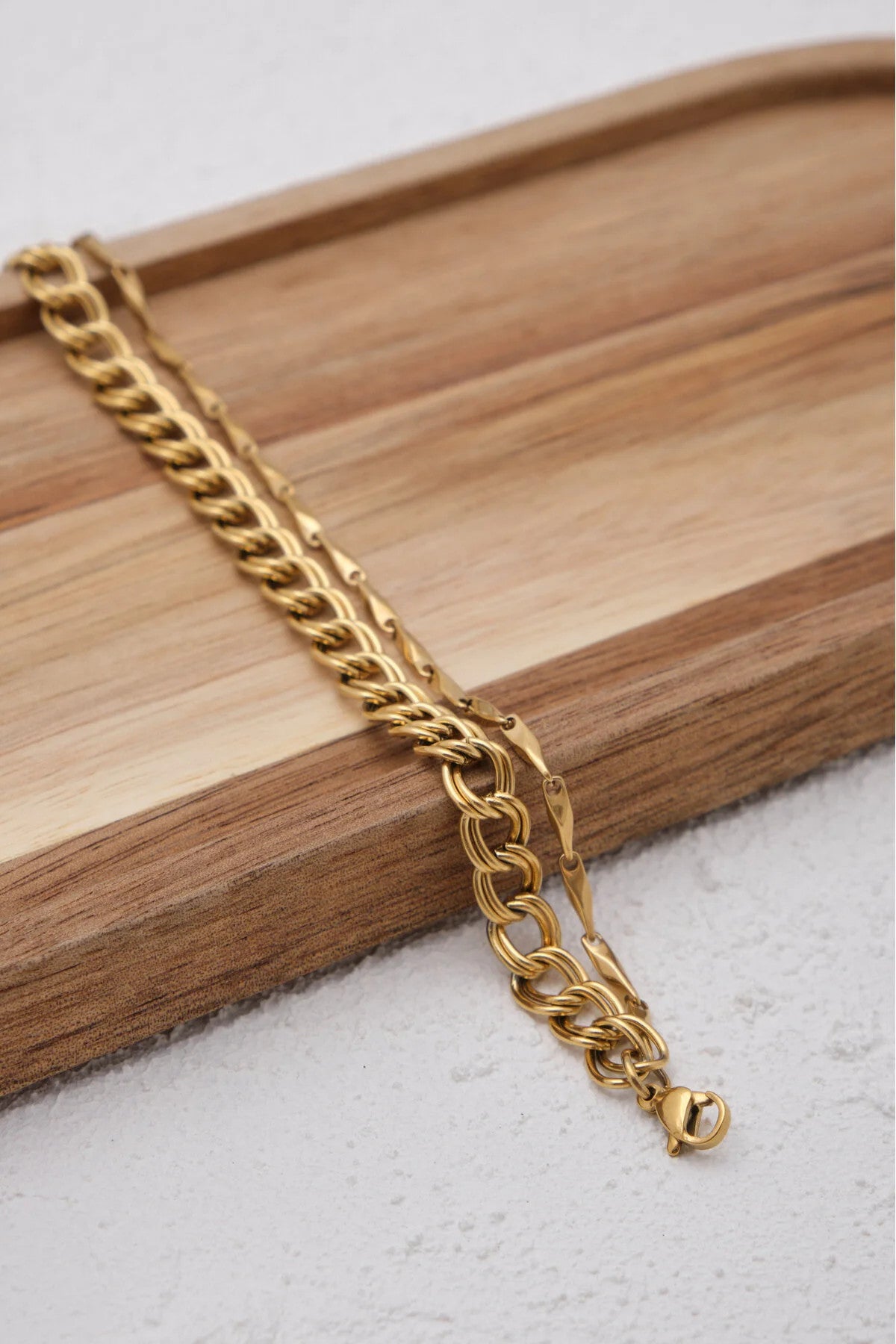 Çelik 2'li Kombin İnce Küp Üçgen Ve Çift Halkalı Zincir Halhal Kararmaz 22+4cm