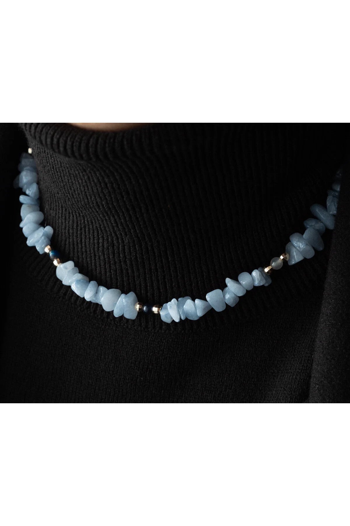 Akuamarin Doğal Kırık Taş Kolye 40cm El İşi Özel Yapım Akuamarin Taşı Chocker