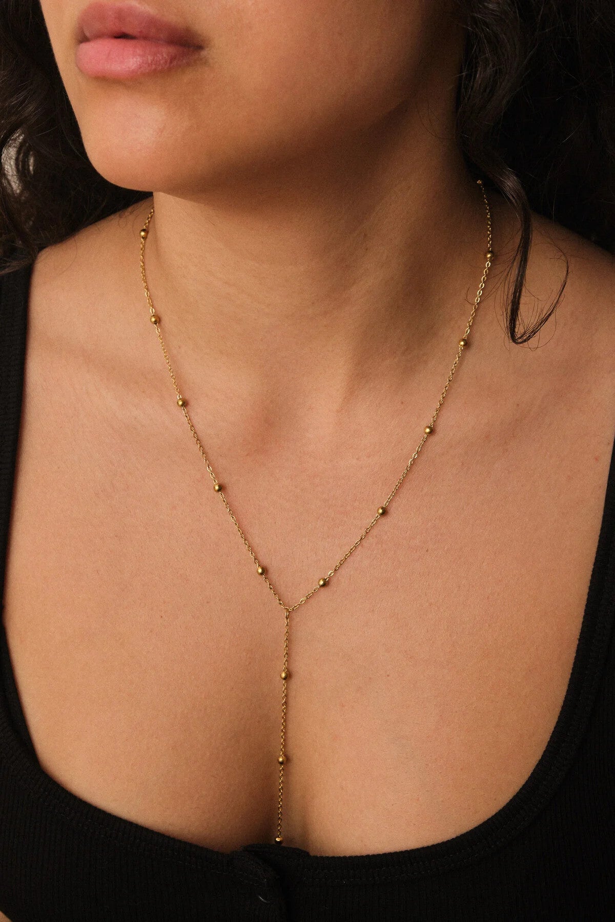 Çelik Dorika Y Kolye Toplu Zincir Kolye 1mm Zarif Minimal 50cm