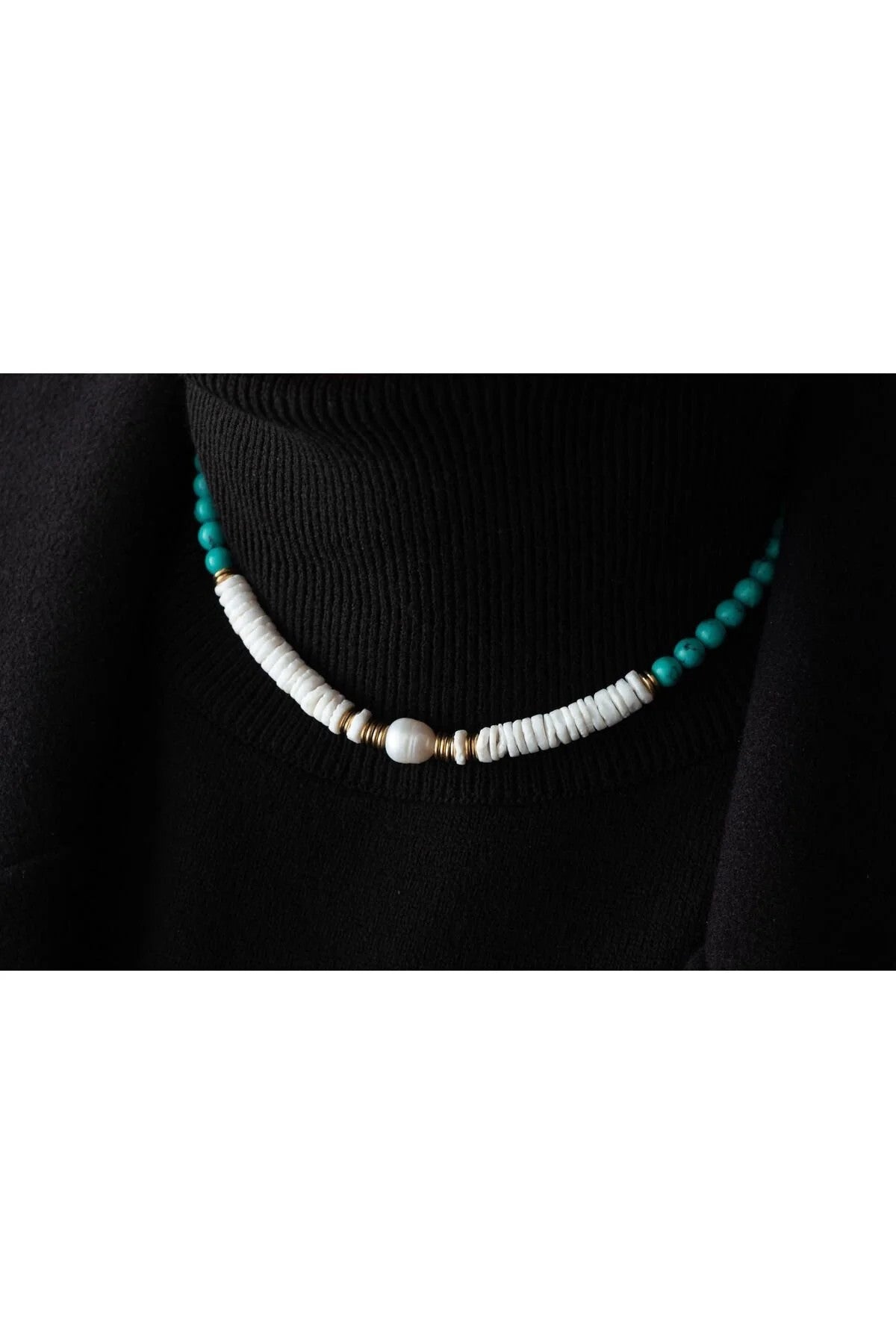 Deniz Rüyası Doğal Taş Kolye Turkuaz Sedef Inci Kolye 40 5cm