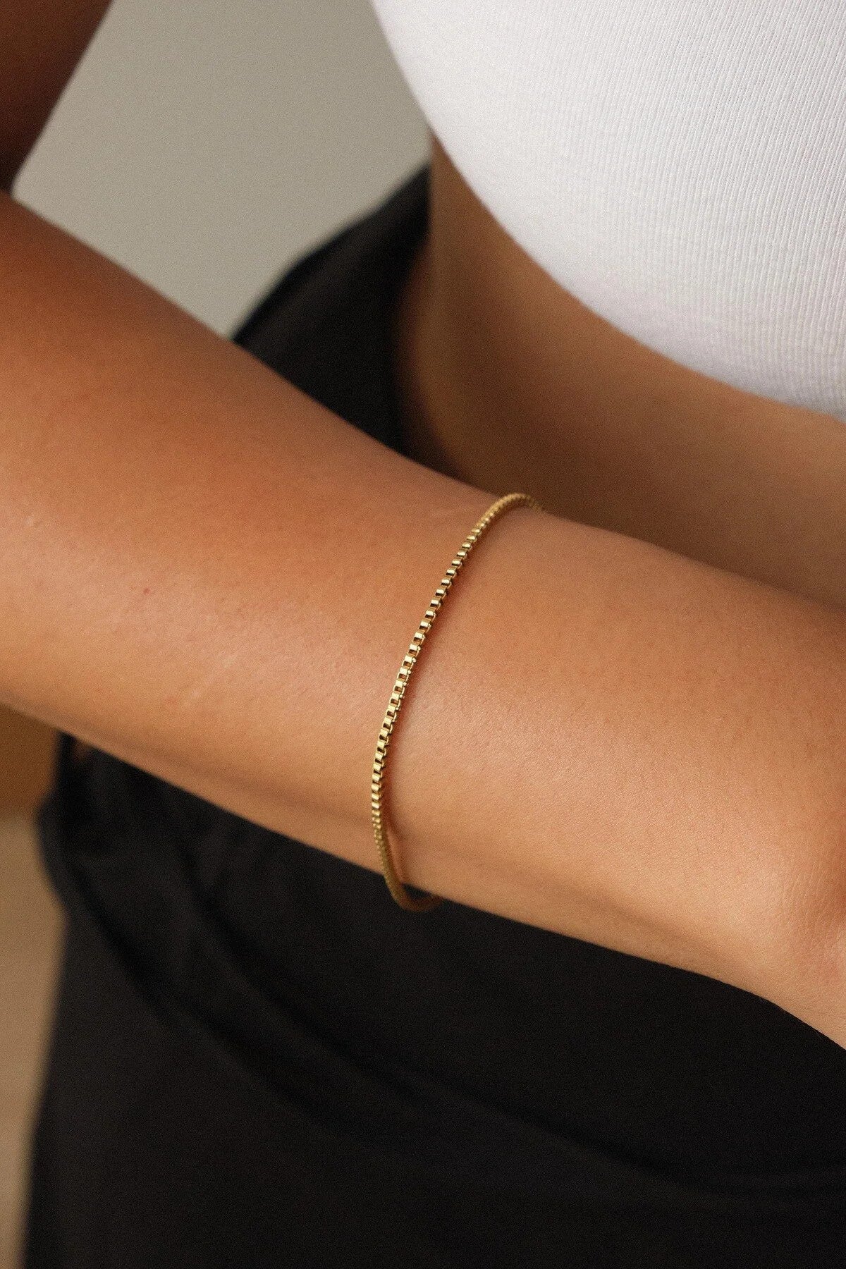 Çelik Kutu Kare Zincir Bileklik İnce Box Küba Zincir 1mm Zarif Minimal 17cm+4cm&21cm