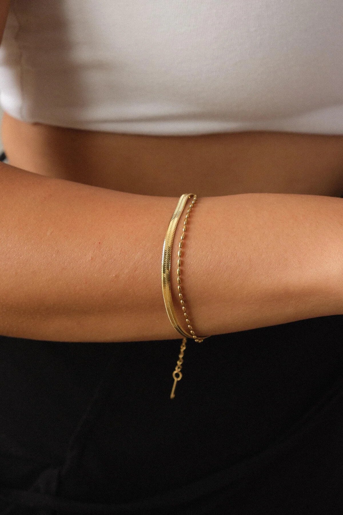 Çelik İtalyan Zincirli 2li Bileklik Kararmaz 17+6cm 3mm & 1mm Günlük Kullanıma Uygun