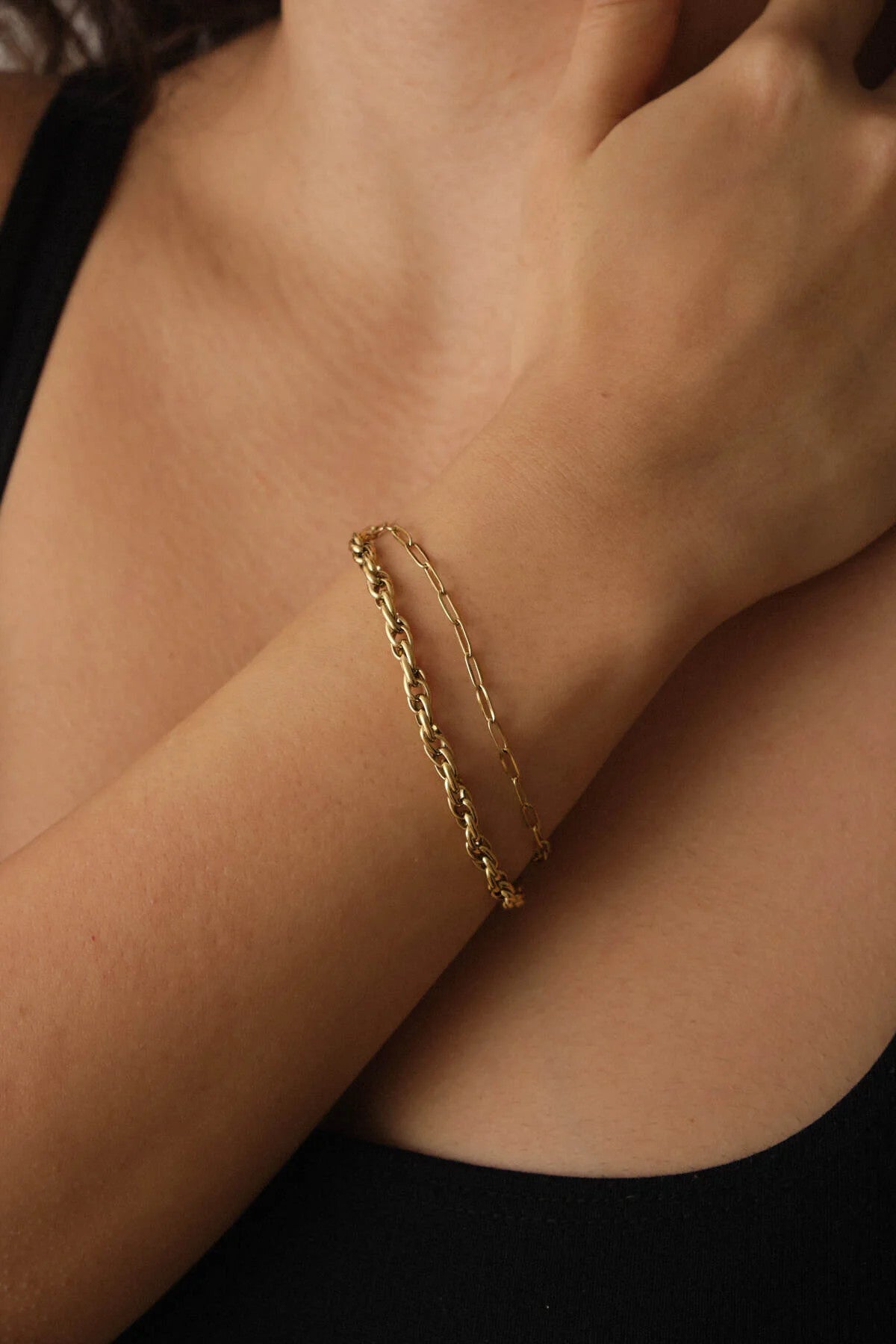 Çelik 2'li Kombin Ataç ve Sarmal Zincir Bileklik Minimal Kararmaz 17+4cm