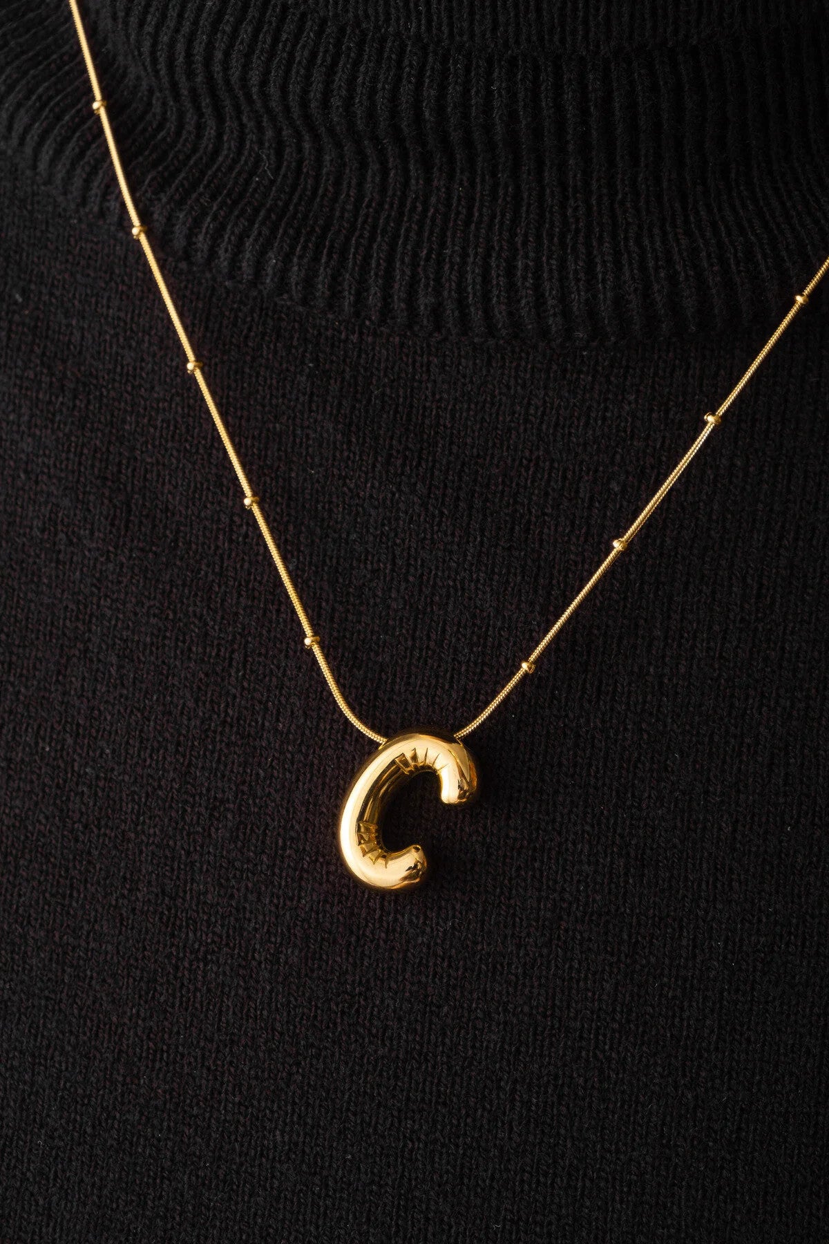 Çelik Harfli  "C"  Bubble Balon Kolye Balık Sırtı Toplu Zincir C Harfi 45cm