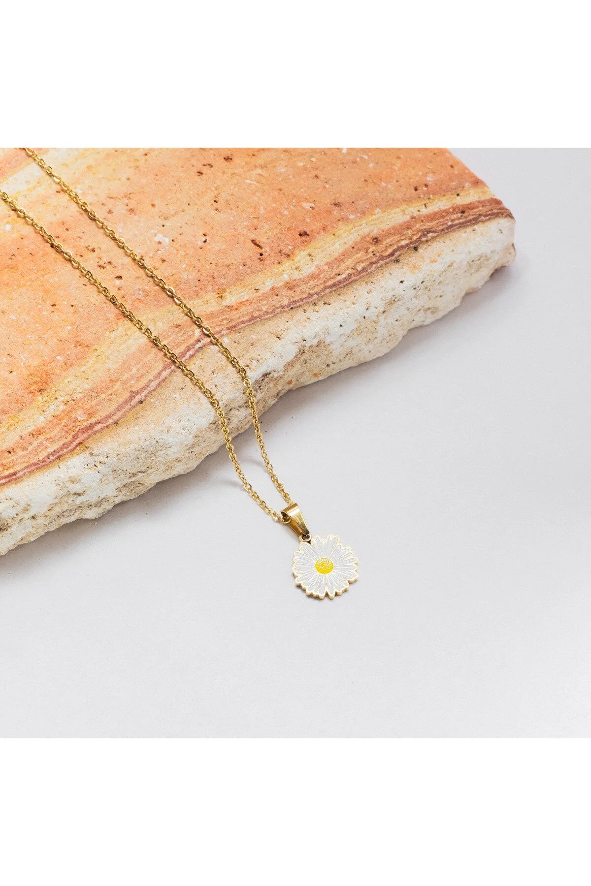 Çelik Mineli Papatya Kolye Kararmaz
