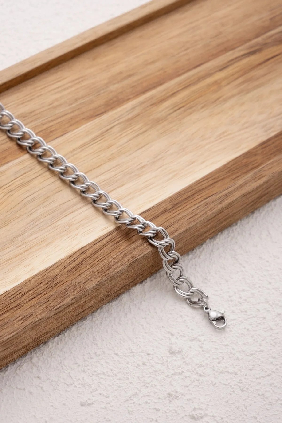 Çelik Çift Halkalı Zincir Halhal Kalın İç İçe Geçmeli Zincir Kararmaz 7mm 22cm+4cm