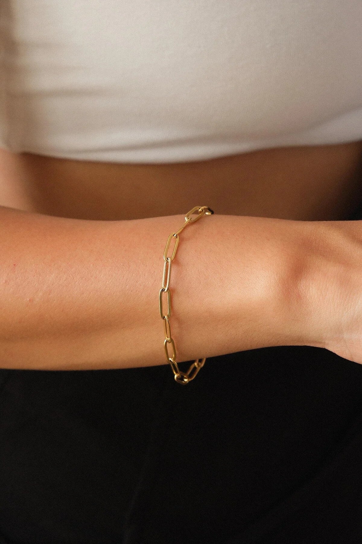 Çelik Ataç Zincir Bileklik Oval Halka 4mm 17cm+4cm&21cm Günlük Kullanıma Uygun Kablo Zincir Bileklik