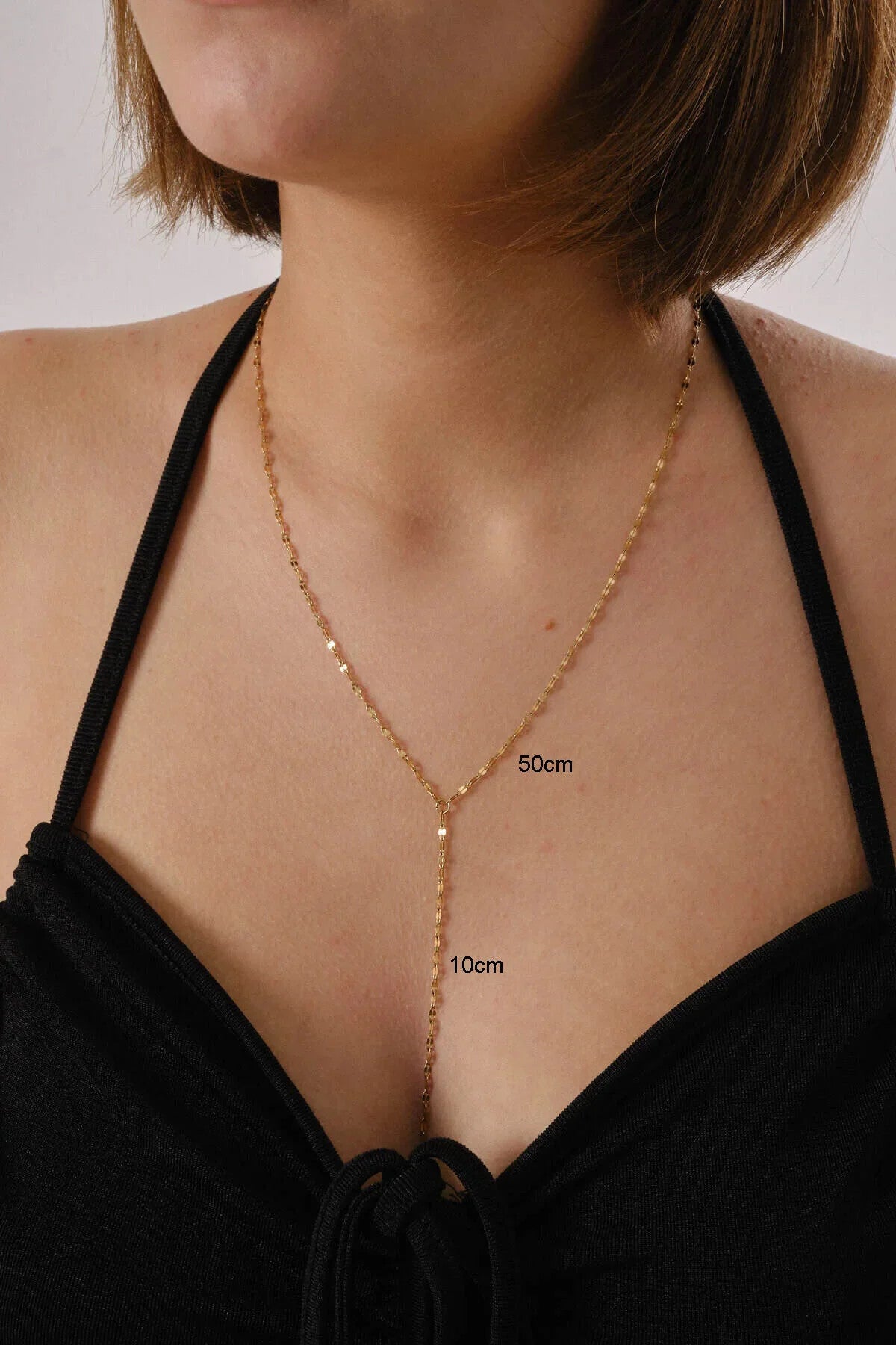 Çelik Dudak Y Kolye Aynalı Zincir Kolye 1mm Zarif Minimal 50cm