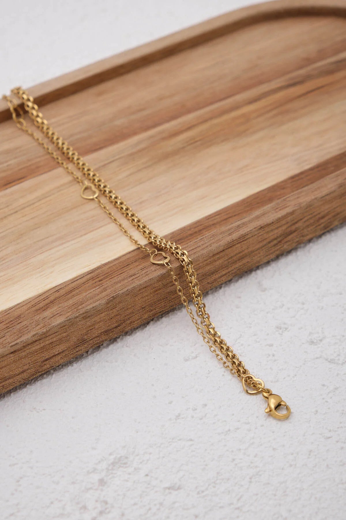 Çelik 2'li Kombin Örme ve Kalpli Zincir Bileklik Kararmaz 17+4cm & 21cm