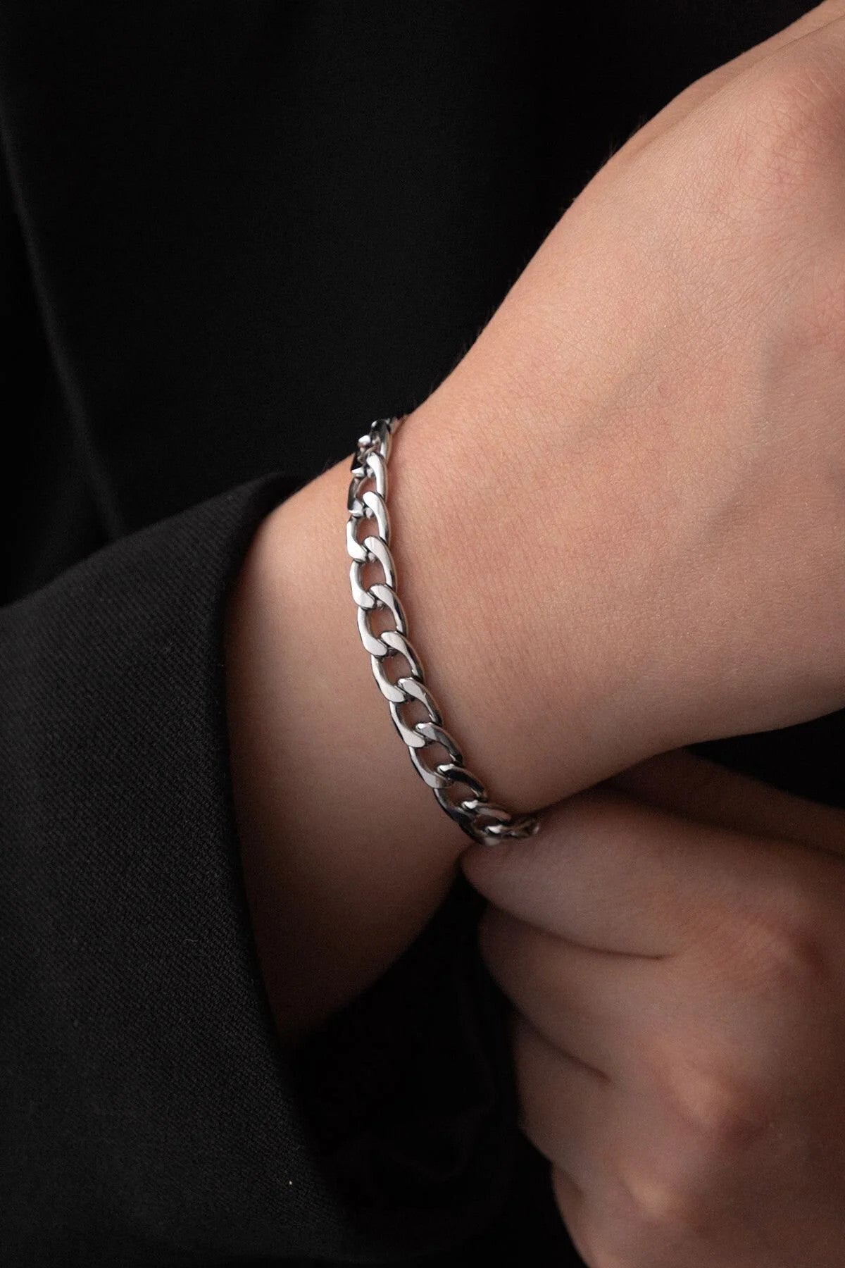 Çelik Gurmet Zincir Bileklik 6mm Kararmaz Kalın Gurmet Bileklik Unisex 17cm+4cm&21cm