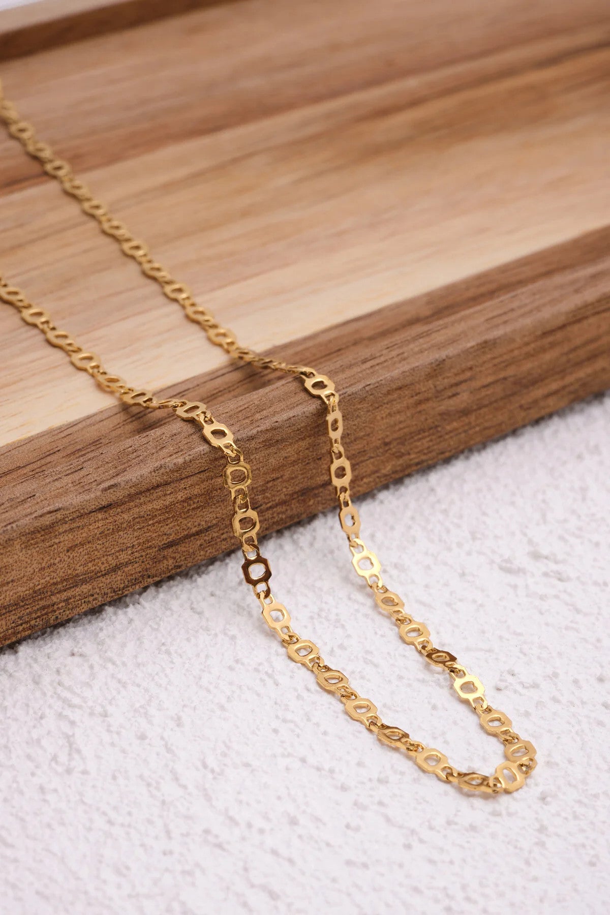 Çelik Pullu Plaka Kalp Zincir Kolye Altıgen Kalpli Kolye Minimal Kararmaz 3mm