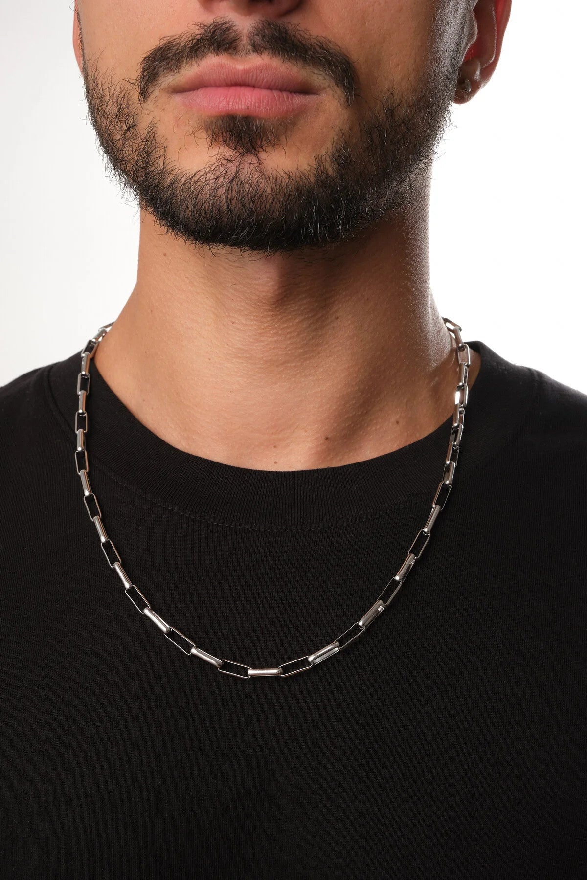 Çelik Dikdörtgen Erkek Zincir Kolye 5mm Kararmaz