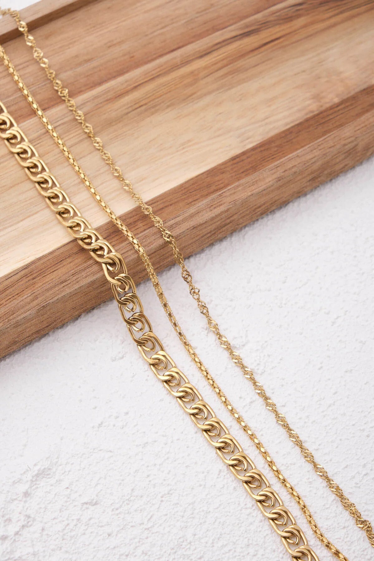 Çelik 3'lü Kombin Singapur, Salyangoz ve Pullu Halat Zincir Kolye Minimal Kararmaz 45cm