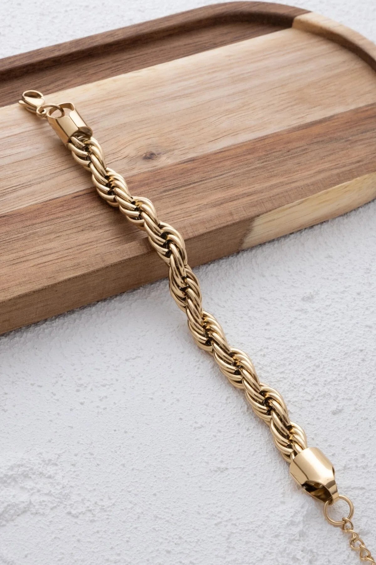 Çelik Kalın Burgu Bileklik Altın Kararmaz Zincir 19+5cm