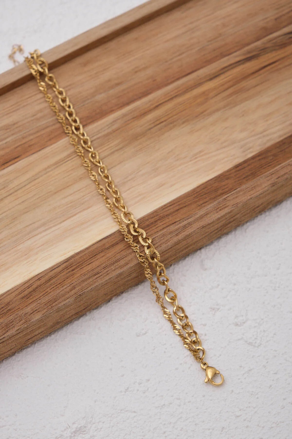 Çelik 2'li Kombin Singapur ve Dokulu Sarmal Zincir Bileklik Minimal Kararmaz 17+4cm