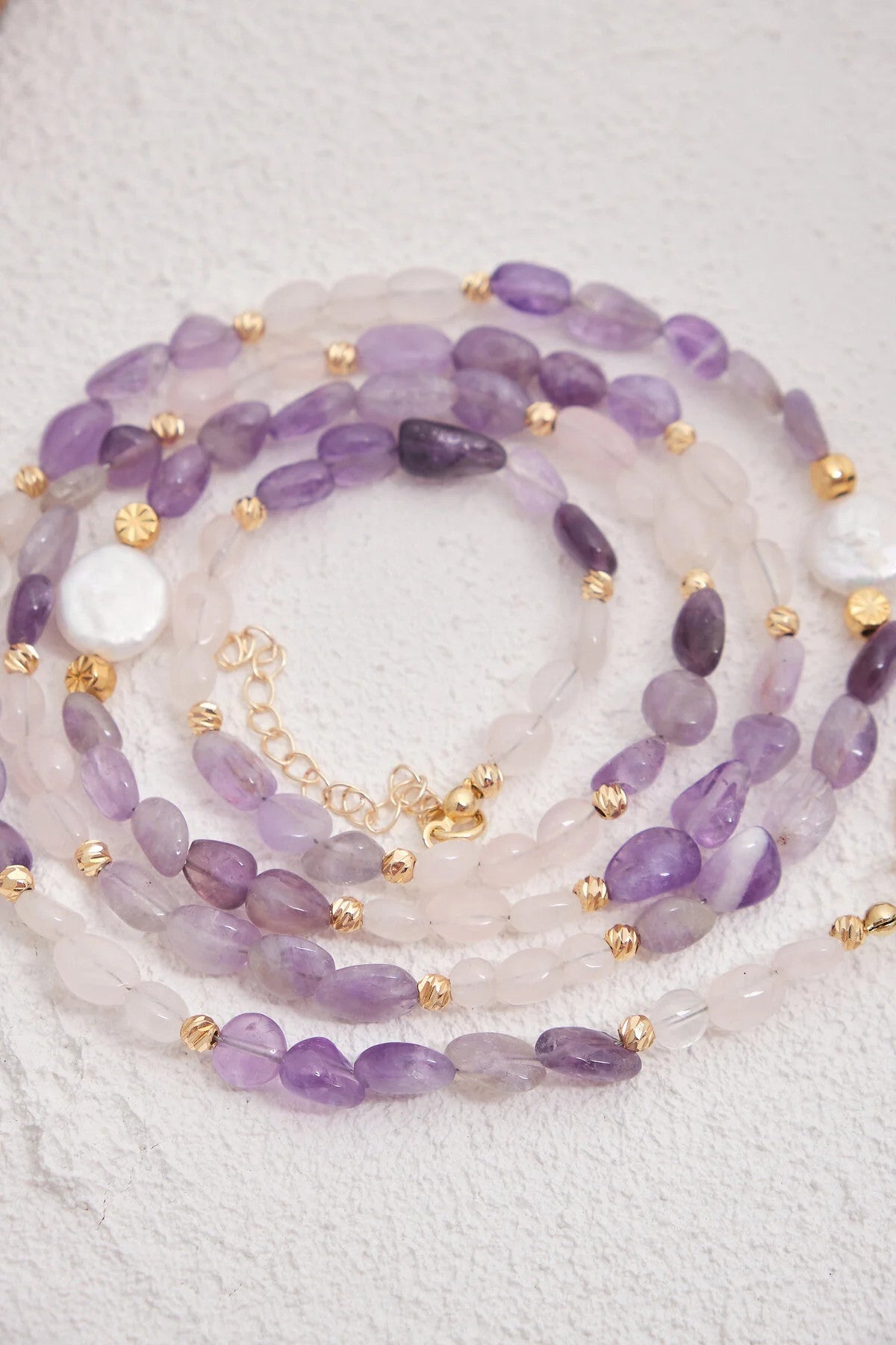 Ametist Doğal Taş Kolye 80cm Dekolte Doğal Taş Kolye El İşi Özel Yapım Ametist Taşı