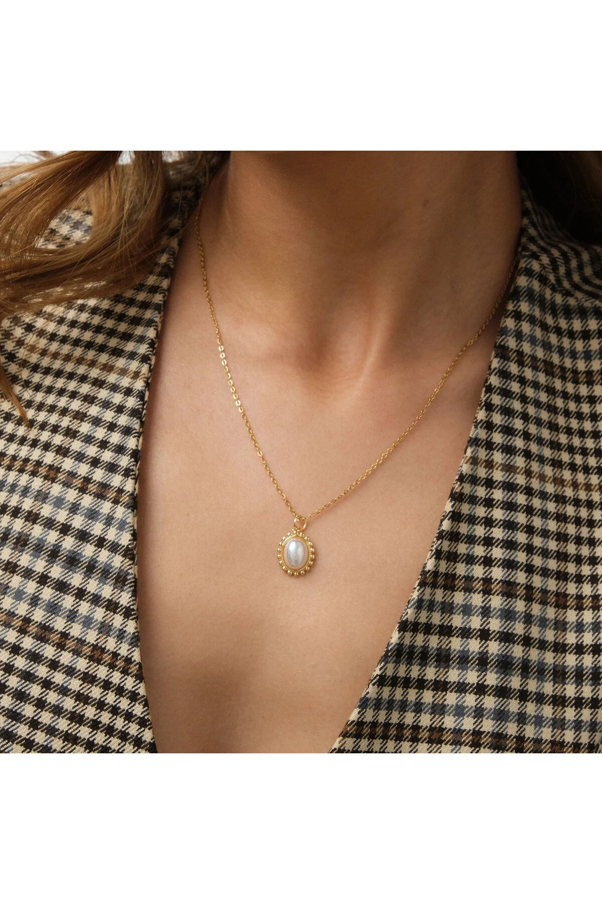 Çelik İnci Taş Kolye Kararmaz Minimal Zarif İnci Kolye