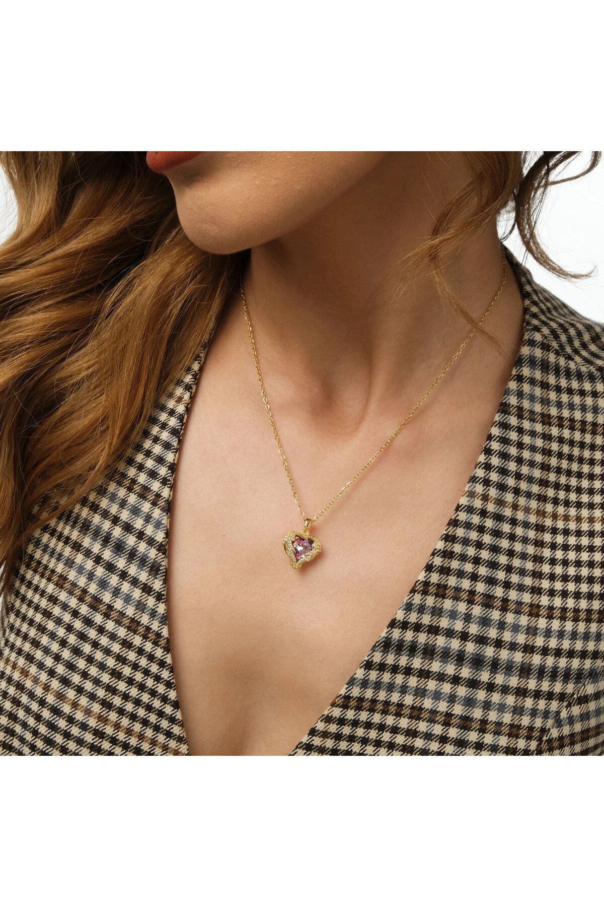 Çelik Rekli Taş Kalp Kolye Kararmaz