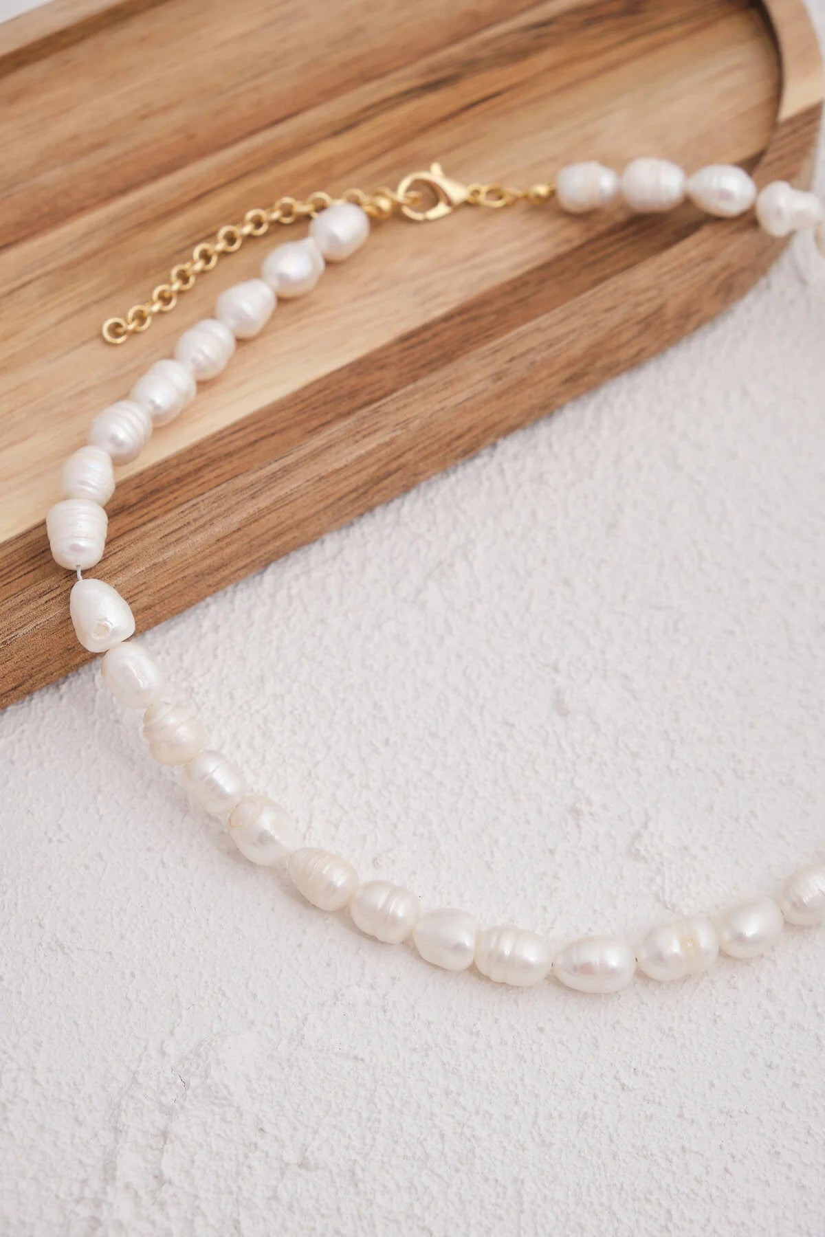 İnci Doğal Taş Kolye 40cm+5cm