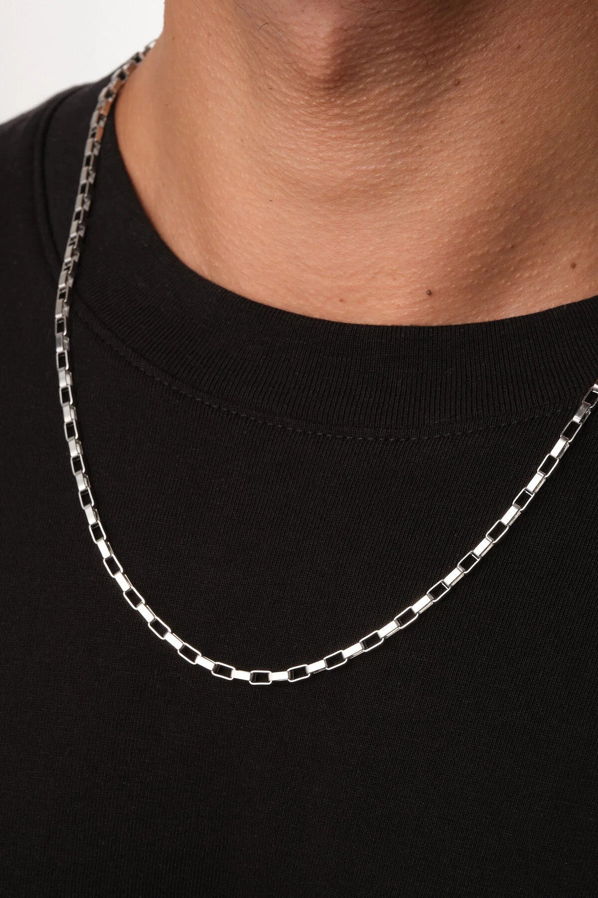 Çelik Dikdörtgen Erkek Zincir Kolye 3mm Kararmaz