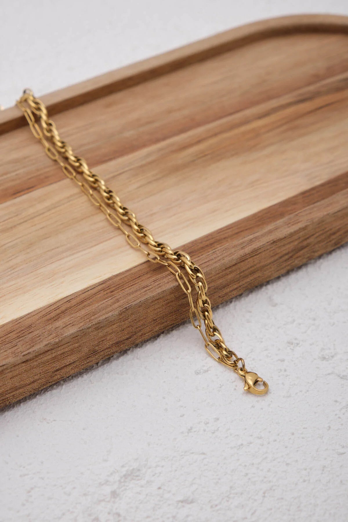 Çelik 2'li Kombin Ataç ve Sarmal Zincir Bileklik Minimal Kararmaz 17+4cm