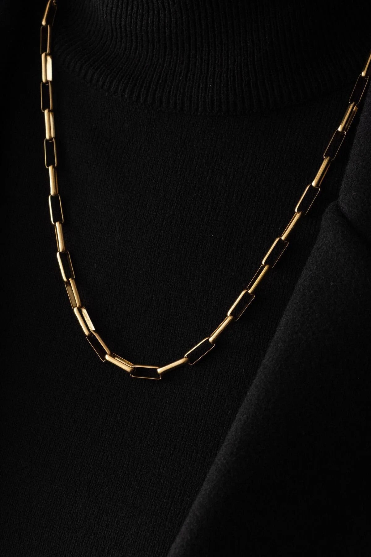 Çelik Dikdörtgen Zincir Kolye Kararmaz Zincir Unisex Gümüş