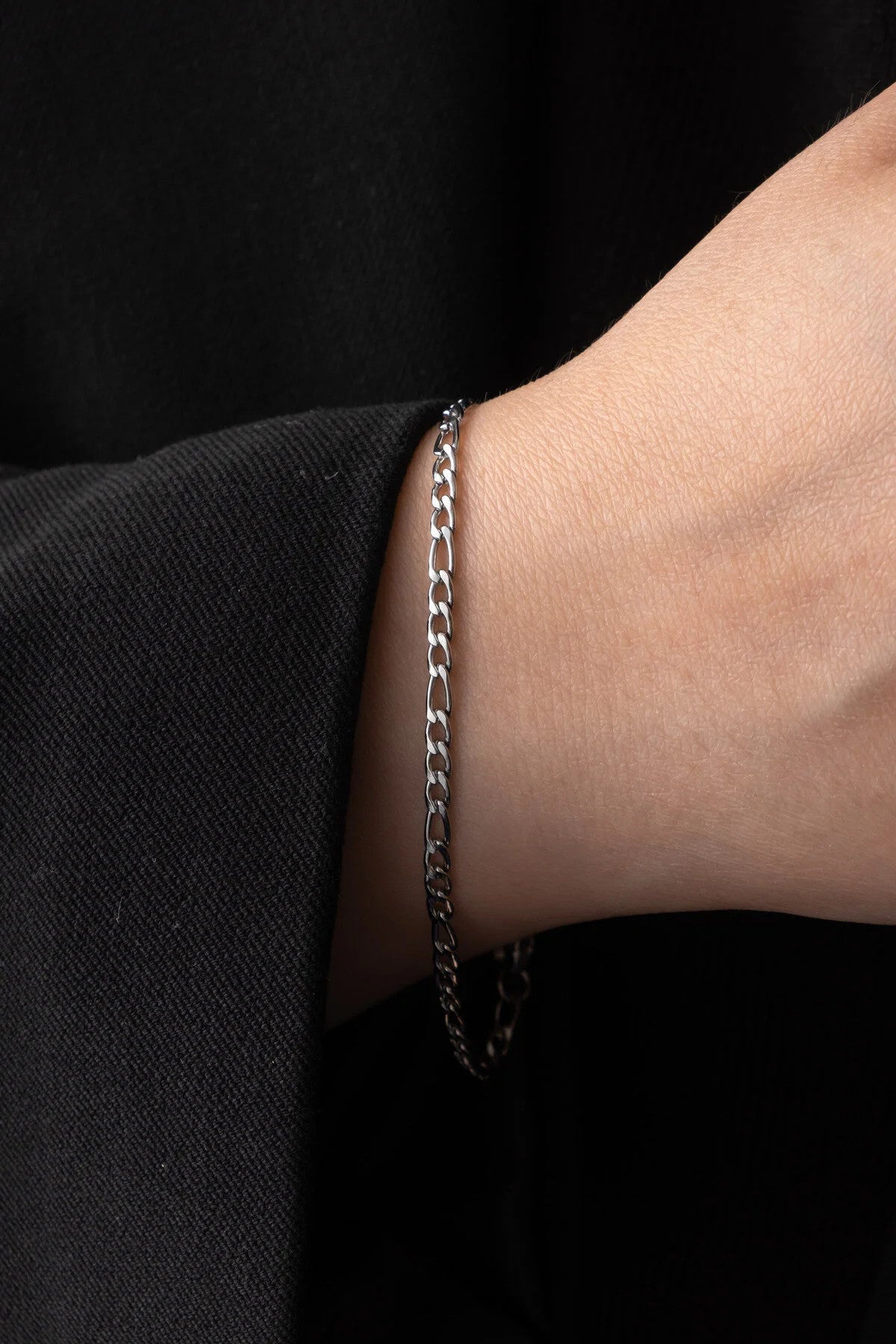 Çelik Ince Figaro Zincir Bileklik 3mm Kararmaz Unisex 17cm+4cm&21cm