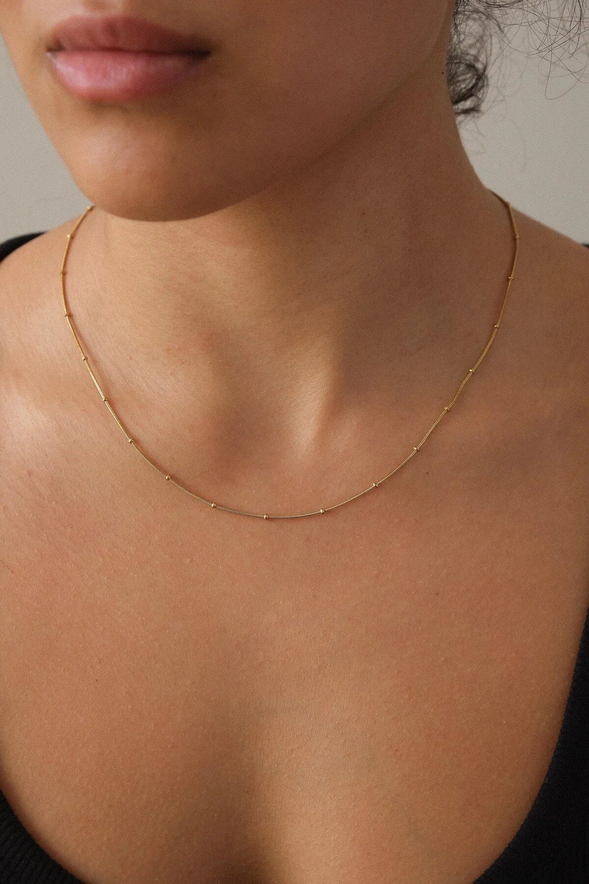 Çelik Topçuklu Ince Balık Sırtı Yılan Zincir Kolye Ince Italyan Zinciri 1mm Zarif Minimal Kombinlik